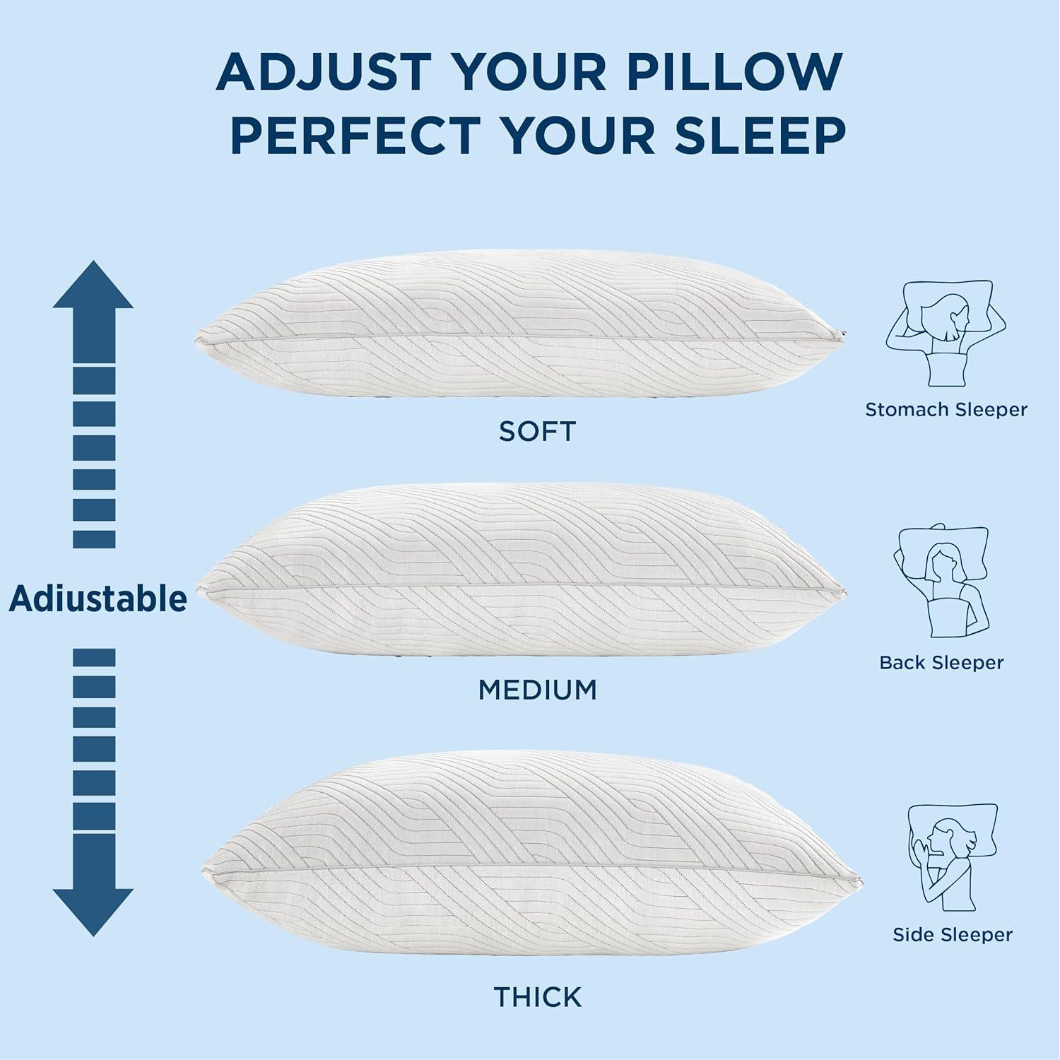 Bedsure Memory Foam Pillows Queen Size, Set of 2, Adjustable Firm Bed Pillows for Sleeping, Cooling Dual-Sided Design, Rayon Derived from Bamboo Pillowcases for Side, Back, Stomach Hot Sleepers
