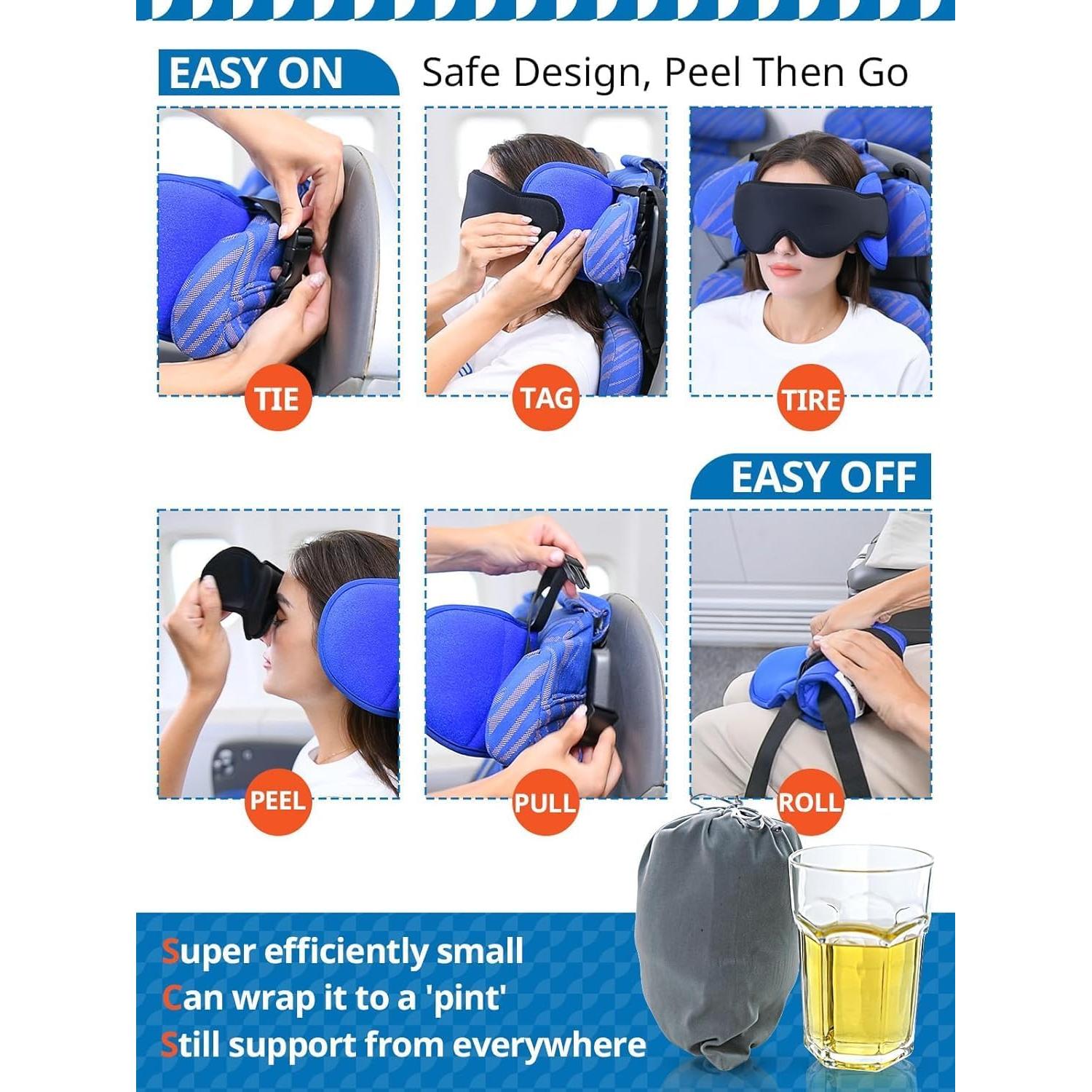 Almohada de Viaje SARISUN con Correa y Máscara para Ojos