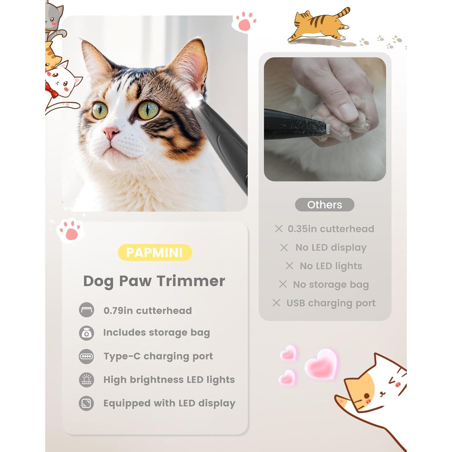 Kit de Aseo para Perros PAPMINI con Pantalla LED y Cuchilla Ancha