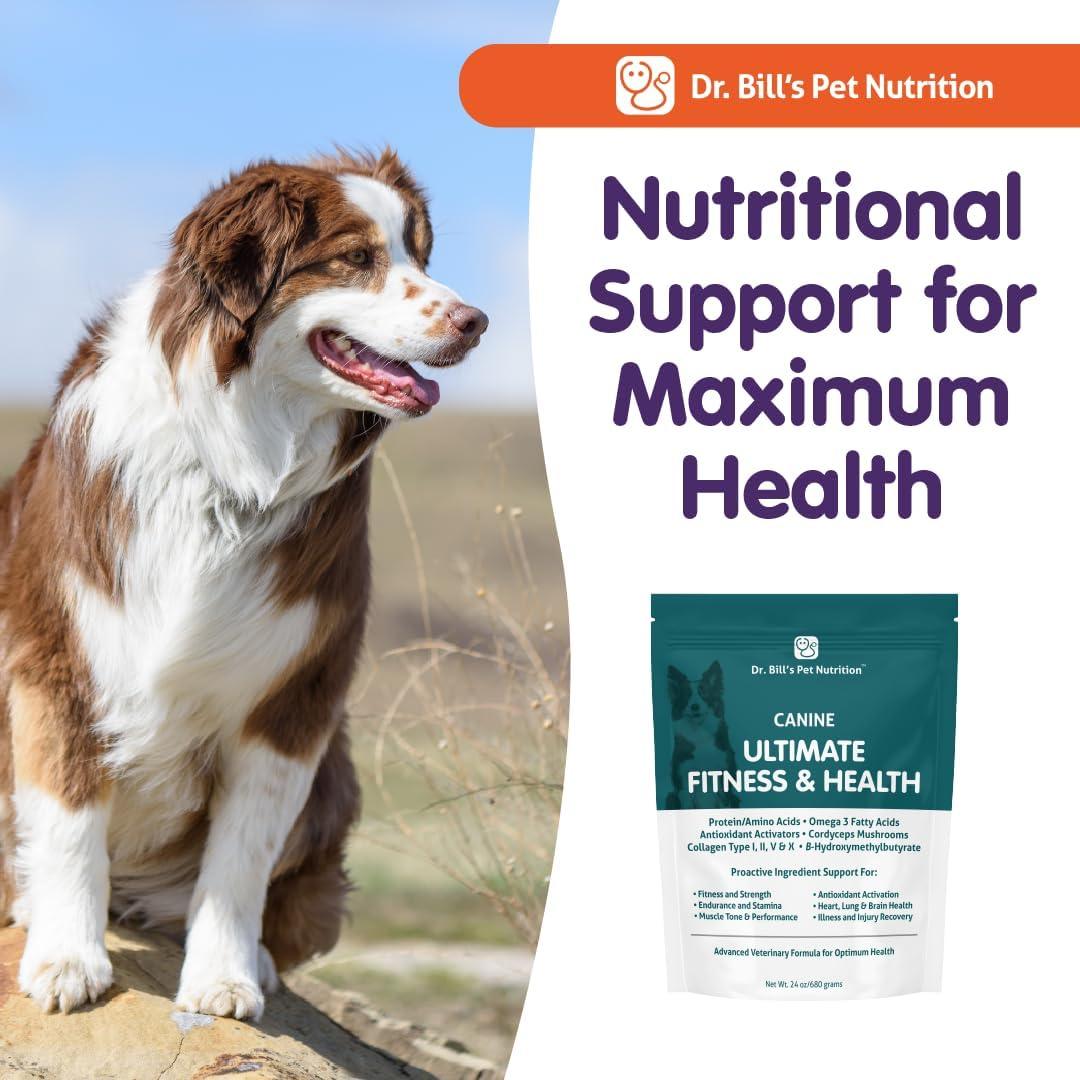 Dr. Bill’s Canine Ultimate Fitness & Health Vitamins for Dogs | Multivitamin for Dogs w/Coenzyme Q-10, Vitamin E, Vitamin D-3, Biotin, Folic Acid, Hyaluronic Acid Dog Vitamins and Supplements 340g