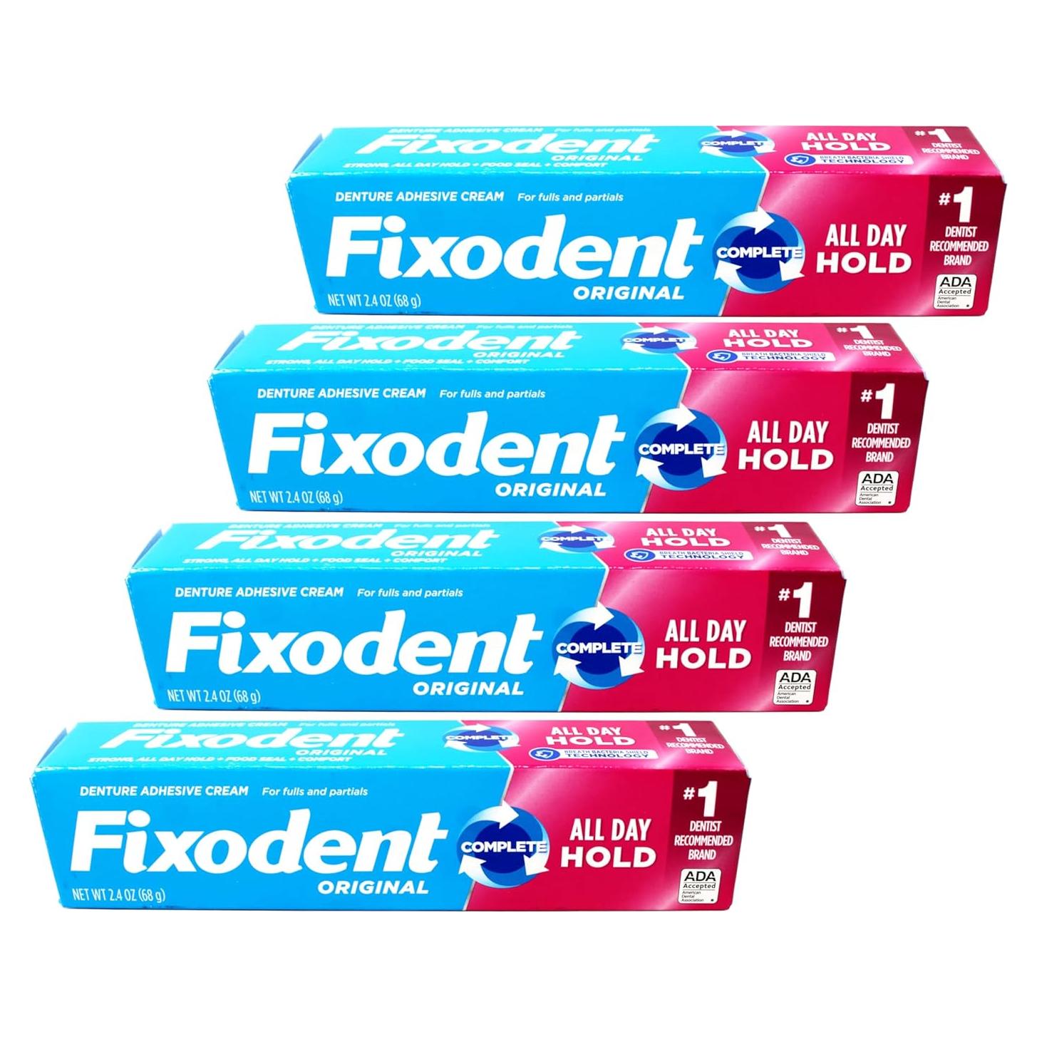 Crema Adhesiva para Dentaduras Fixodent 4 x 68 g Sabor Menta