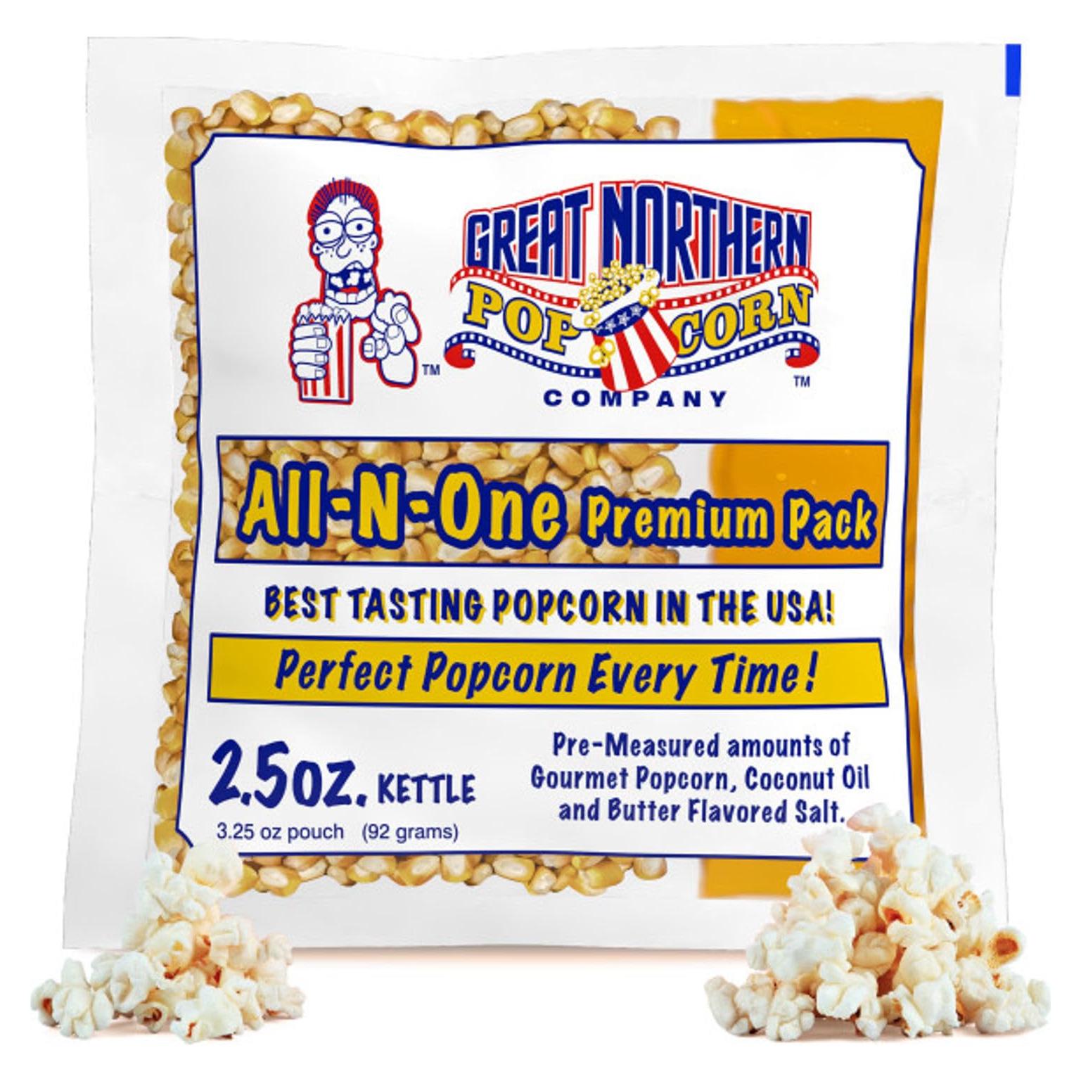 Movie Theater Style 12-Count Popcorn Packs-Pre-Measured 2.5 Ounce All-in-One Kernel, Salt, Oil Packets for Popping Machines by Great Northern Popcorn