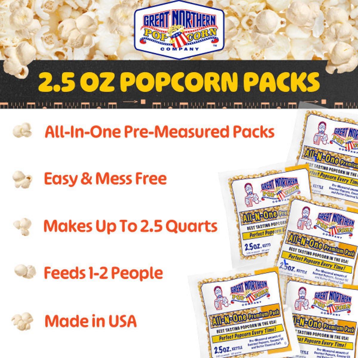 Movie Theater Style 12-Count Popcorn Packs-Pre-Measured 2.5 Ounce All-in-One Kernel, Salt, Oil Packets for Popping Machines by Great Northern Popcorn
