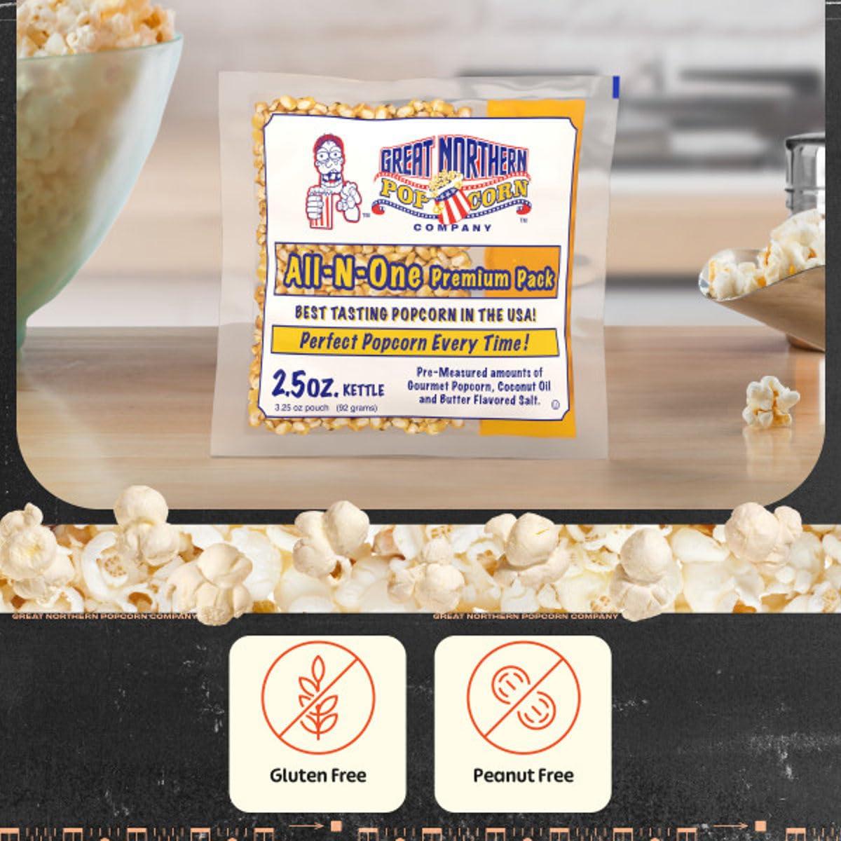 Movie Theater Style 12-Count Popcorn Packs-Pre-Measured 2.5 Ounce All-in-One Kernel, Salt, Oil Packets for Popping Machines by Great Northern Popcorn
