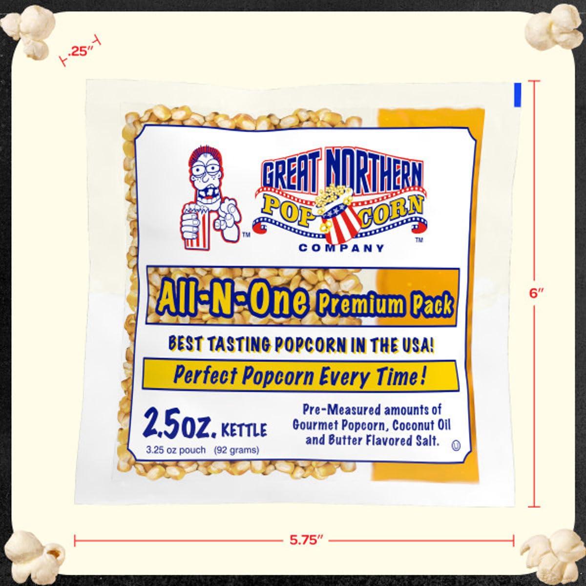 Movie Theater Style 12-Count Popcorn Packs-Pre-Measured 2.5 Ounce All-in-One Kernel, Salt, Oil Packets for Popping Machines by Great Northern Popcorn