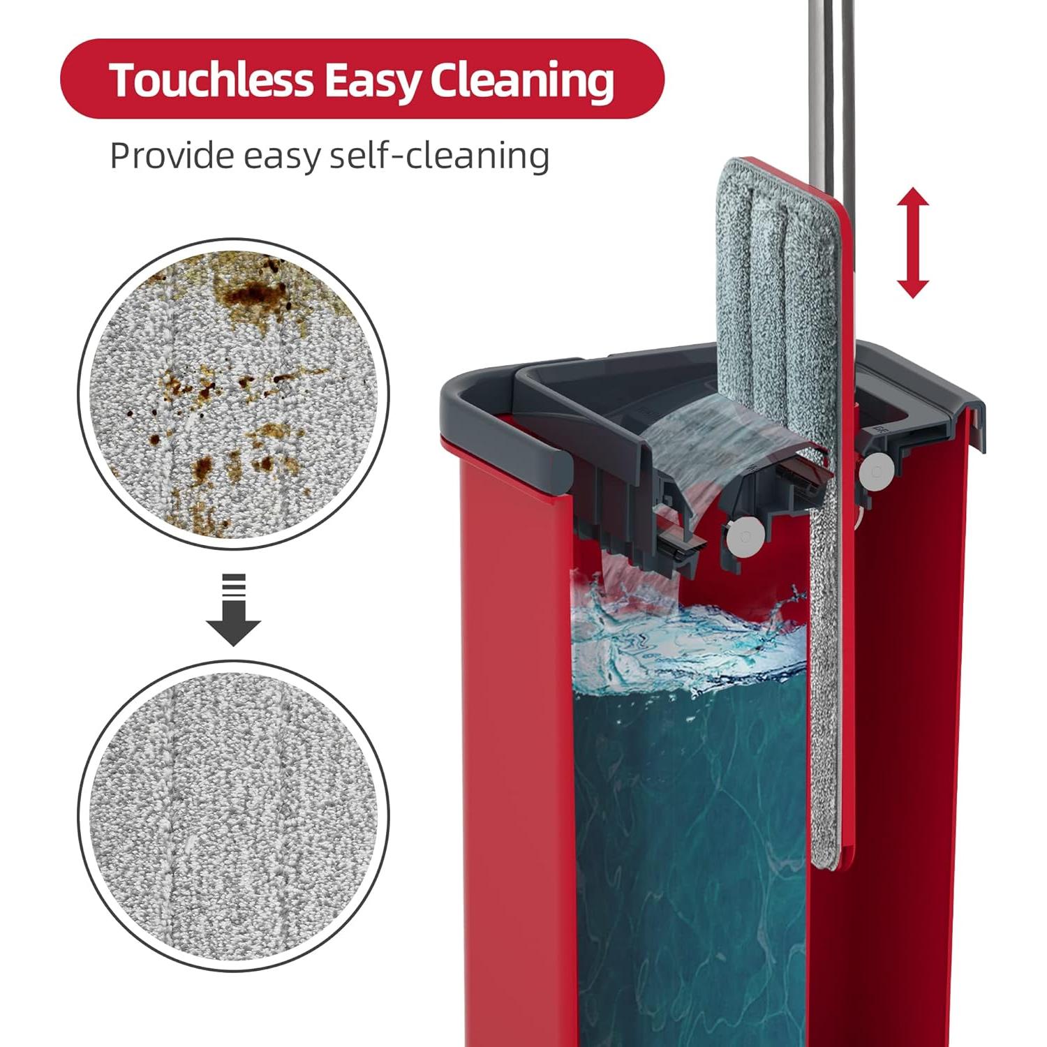 Mop and Bucket with Wringer Set, Flat Mop and Bucket, Squeeze Floor Mop with 3 Washable Microfiber Mops, Wet and Dry Use, Household Cleaning Tools, for Hardwood Floor, Laminate, Tile