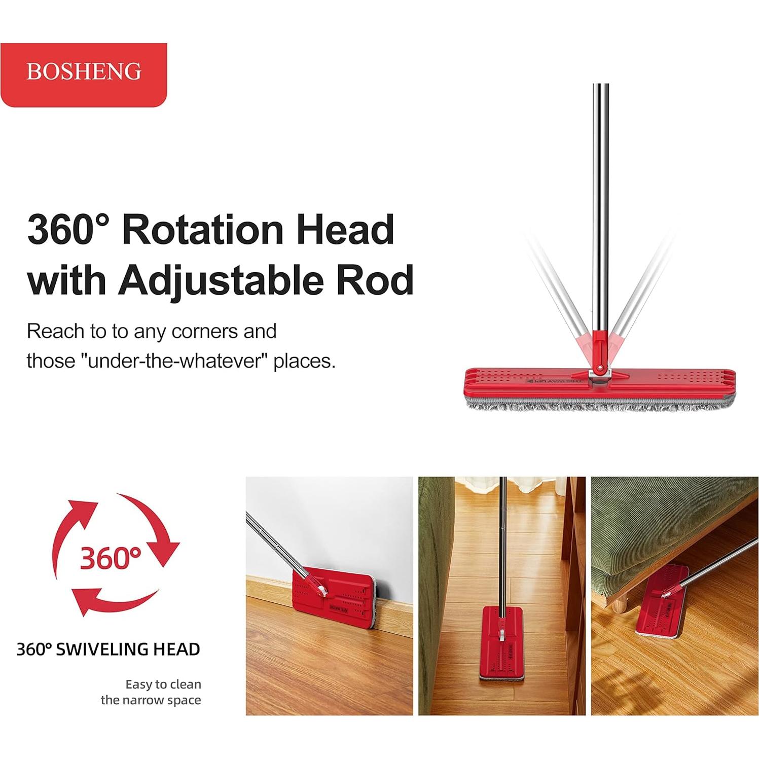 Mop and Bucket with Wringer Set, Flat Mop and Bucket, Squeeze Floor Mop with 3 Washable Microfiber Mops, Wet and Dry Use, Household Cleaning Tools, for Hardwood Floor, Laminate, Tile