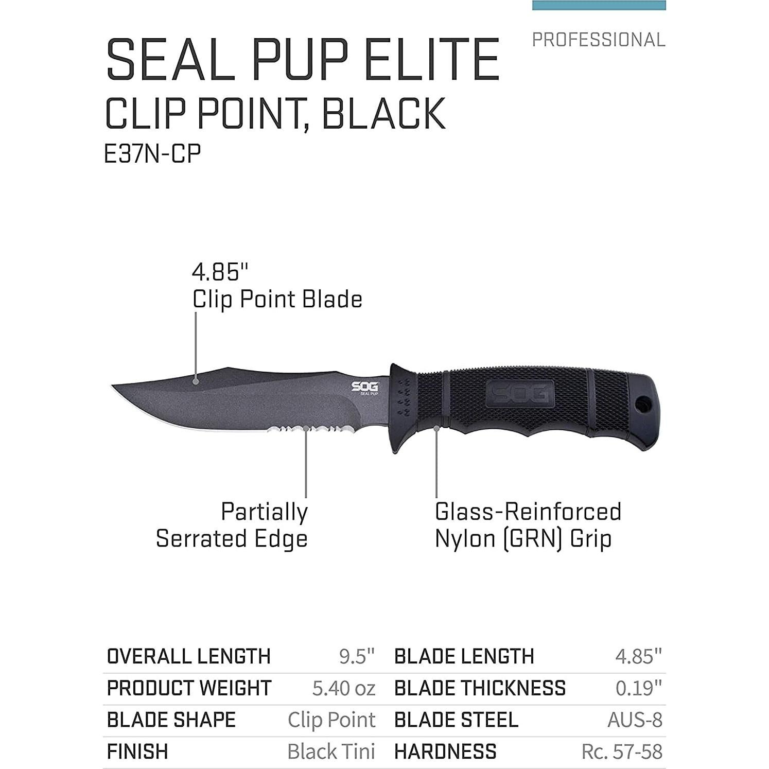 Cuchillo SOG SEAL Pup con funda - Cuchillo de caza 12.07 cm