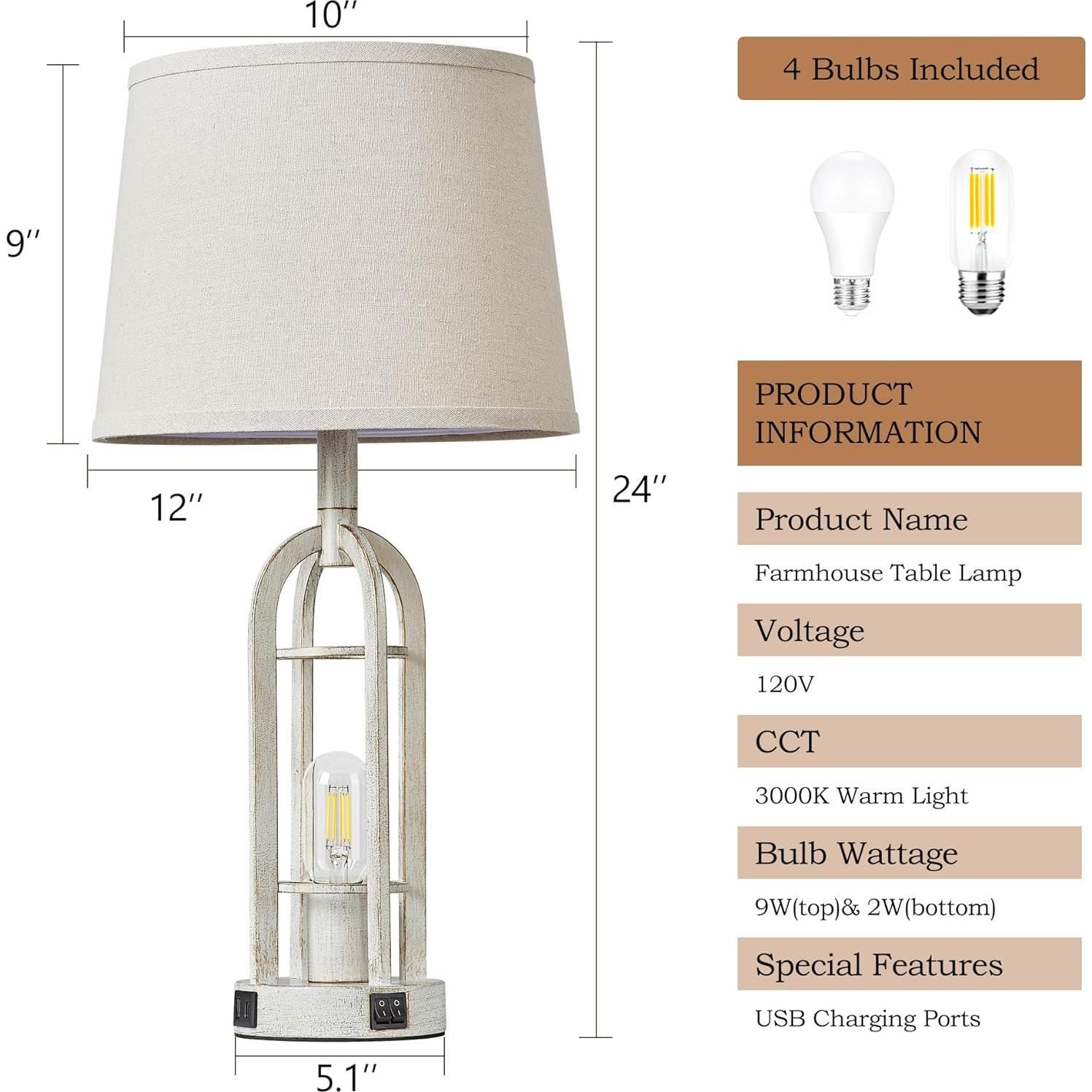 Lámparas de Mesa SRJJA Campestre e Industrial - Juego de 2