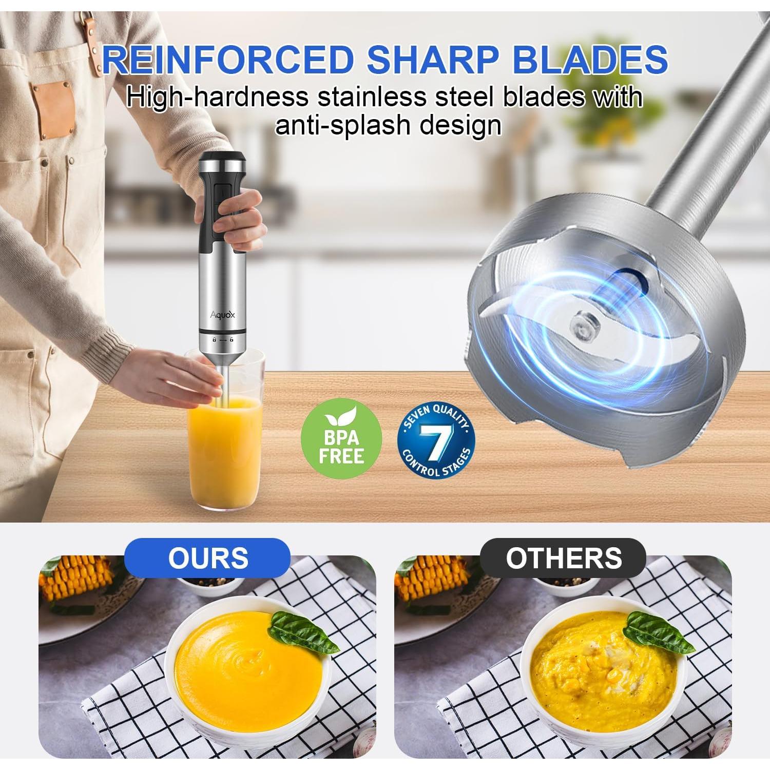 Batidora de Inmersión AQUOX 1500W 5 en 1 con 20 Velocidades