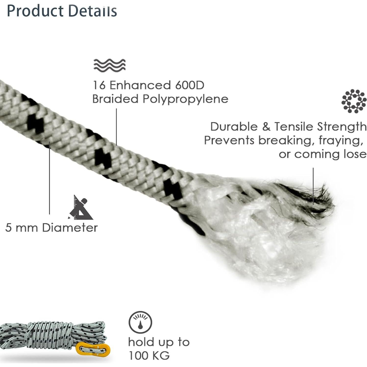 Cuerdas de Tienda GEERTOP 6 Pack 5 mm 3,96 m Gris