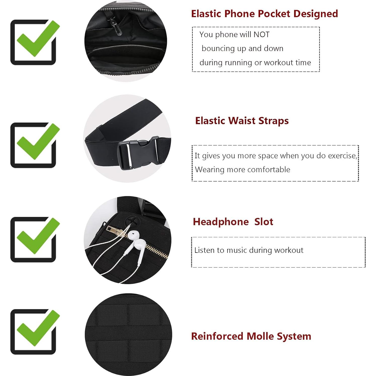 Bolsa de Pecho Deportiva Negra EDC para Hombres 23x16cm