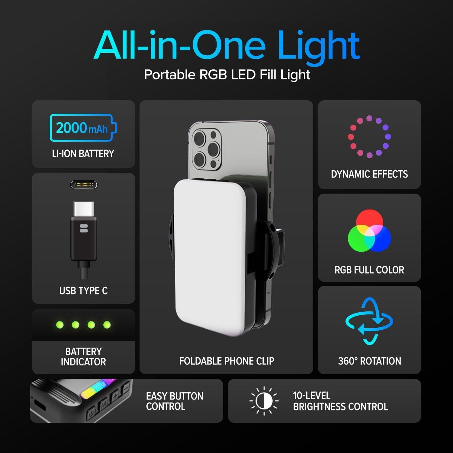 Luz Giratoria LED Recargable LimoStudio 360° 17 Efectos Color