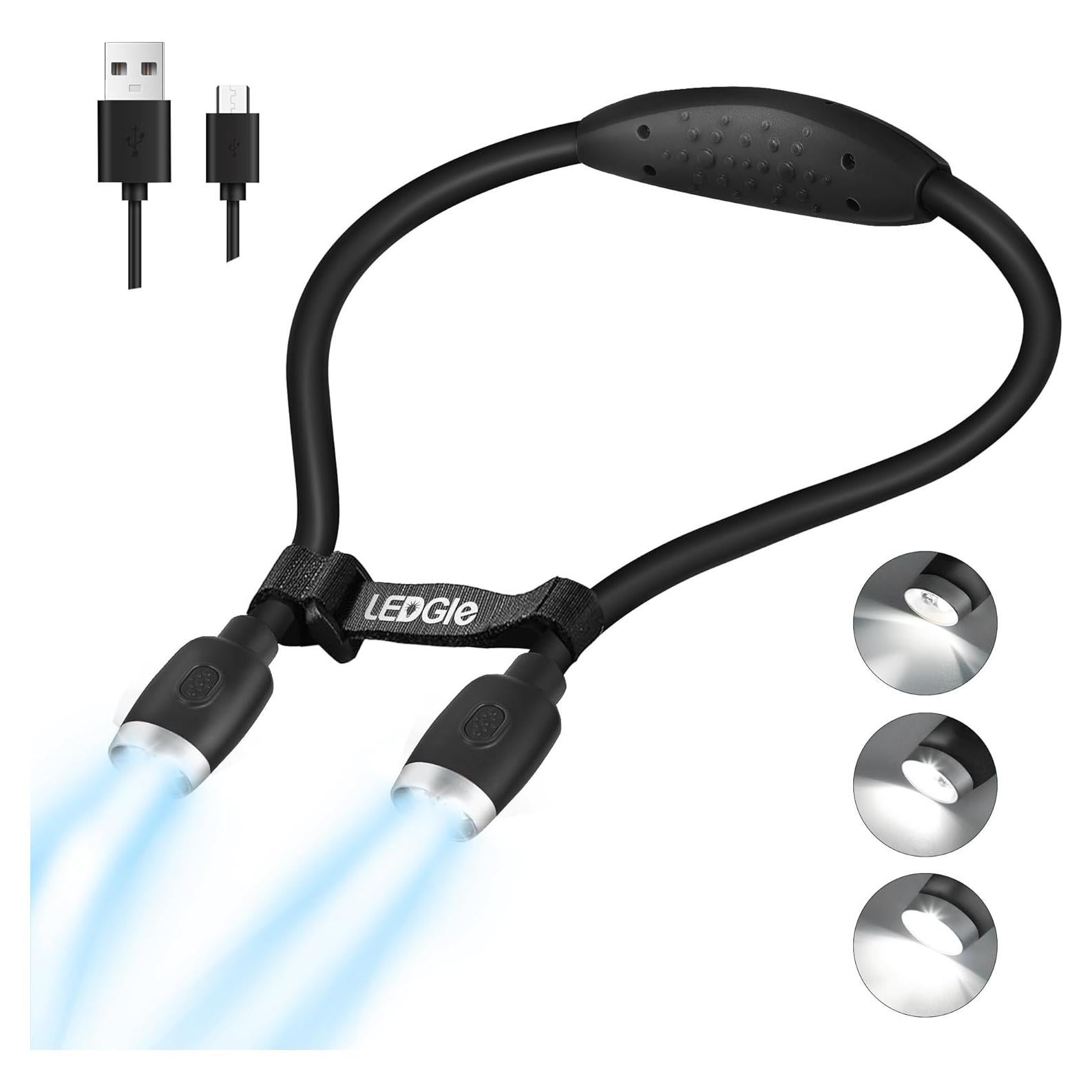 Luz de Cuello LED Manos Libres con 3 Niveles de Brillo - Negro