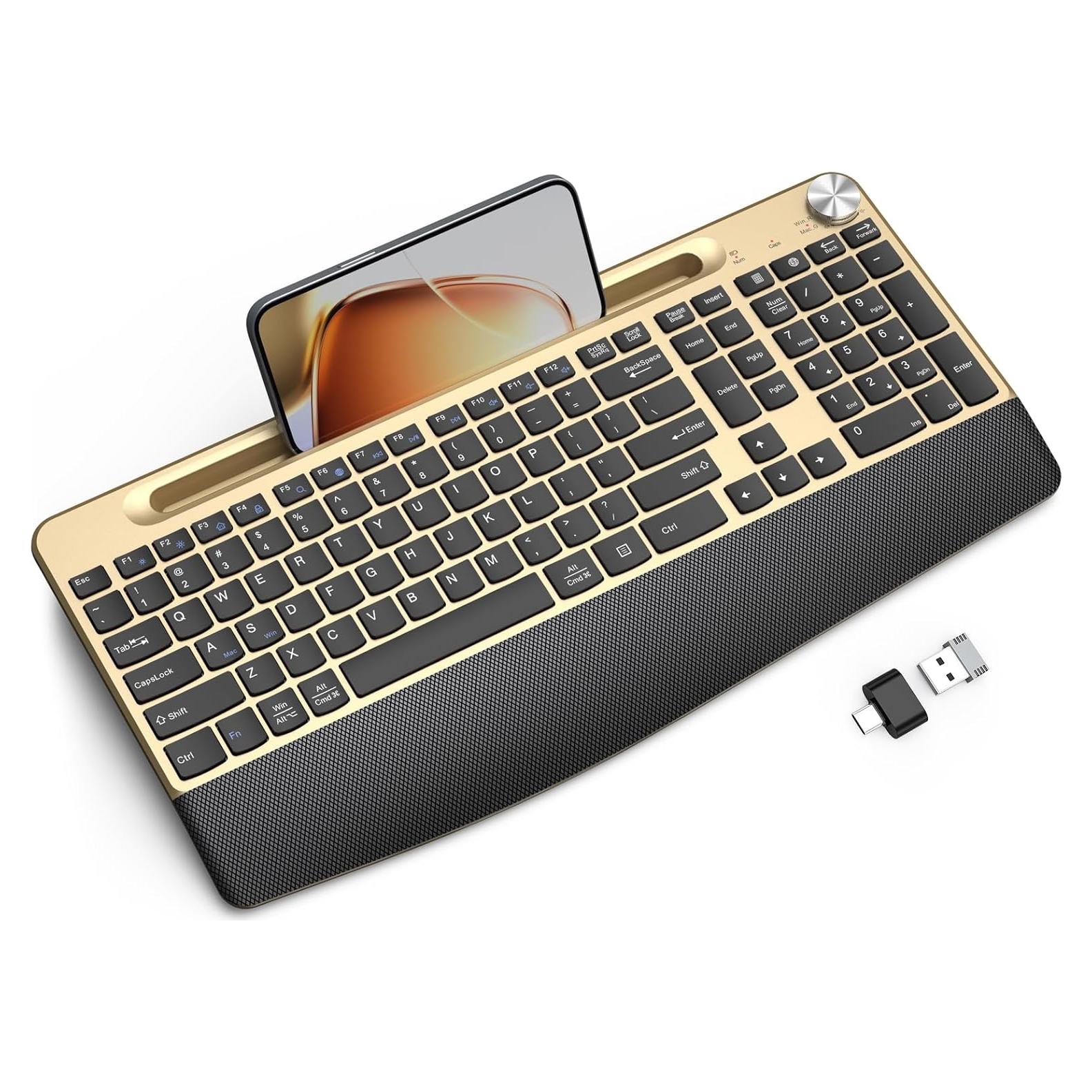 Teclado Inalámbrico Ergonómico GAMCATZ Oro con Reposamuñecas