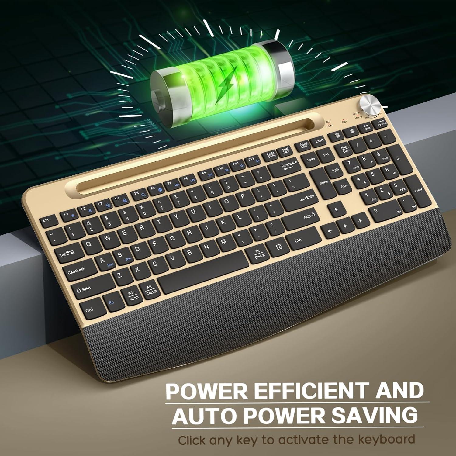 Teclado Inalámbrico Ergonómico GAMCATZ Oro con Reposamuñecas