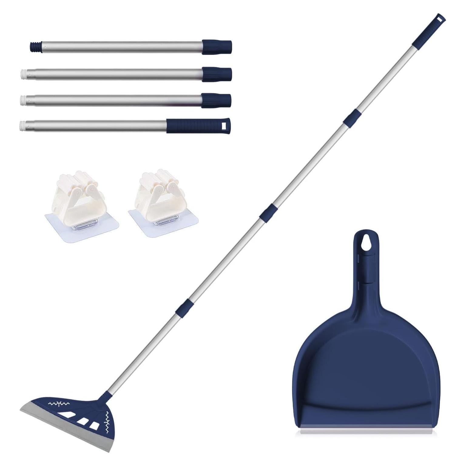 Magic Air Broom with Dustpan, Multifunction Magic Broom and Fixed Scraper, Household Floor Squeegee with Extra-Long Adjustable Aluminum Handle for Floor, Glass, and Tile (Blue)