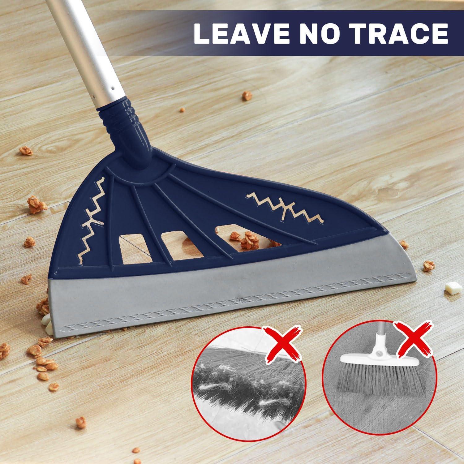 Magic Air Broom with Dustpan, Multifunction Magic Broom and Fixed Scraper, Household Floor Squeegee with Extra-Long Adjustable Aluminum Handle for Floor, Glass, and Tile (Blue)