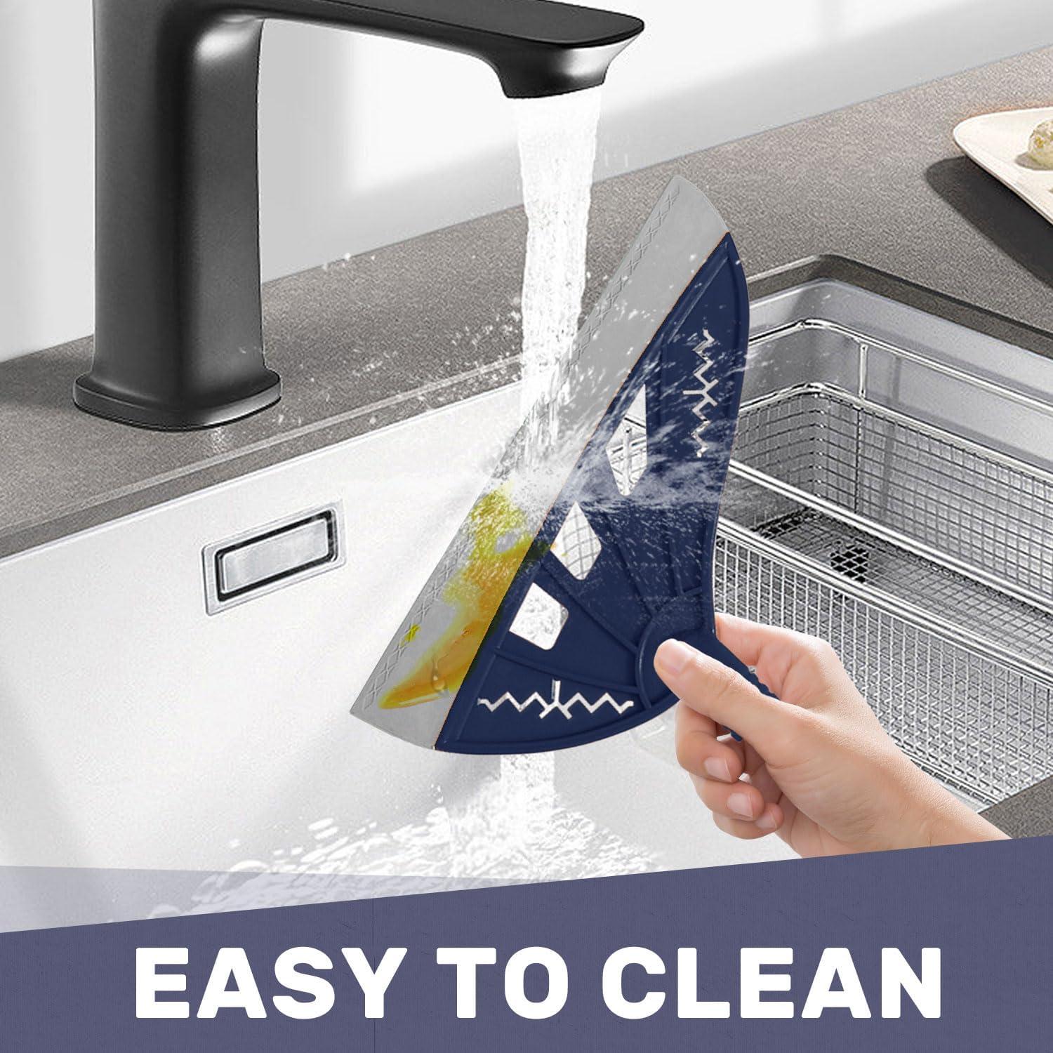 Magic Air Broom with Dustpan, Multifunction Magic Broom and Fixed Scraper, Household Floor Squeegee with Extra-Long Adjustable Aluminum Handle for Floor, Glass, and Tile (Blue)