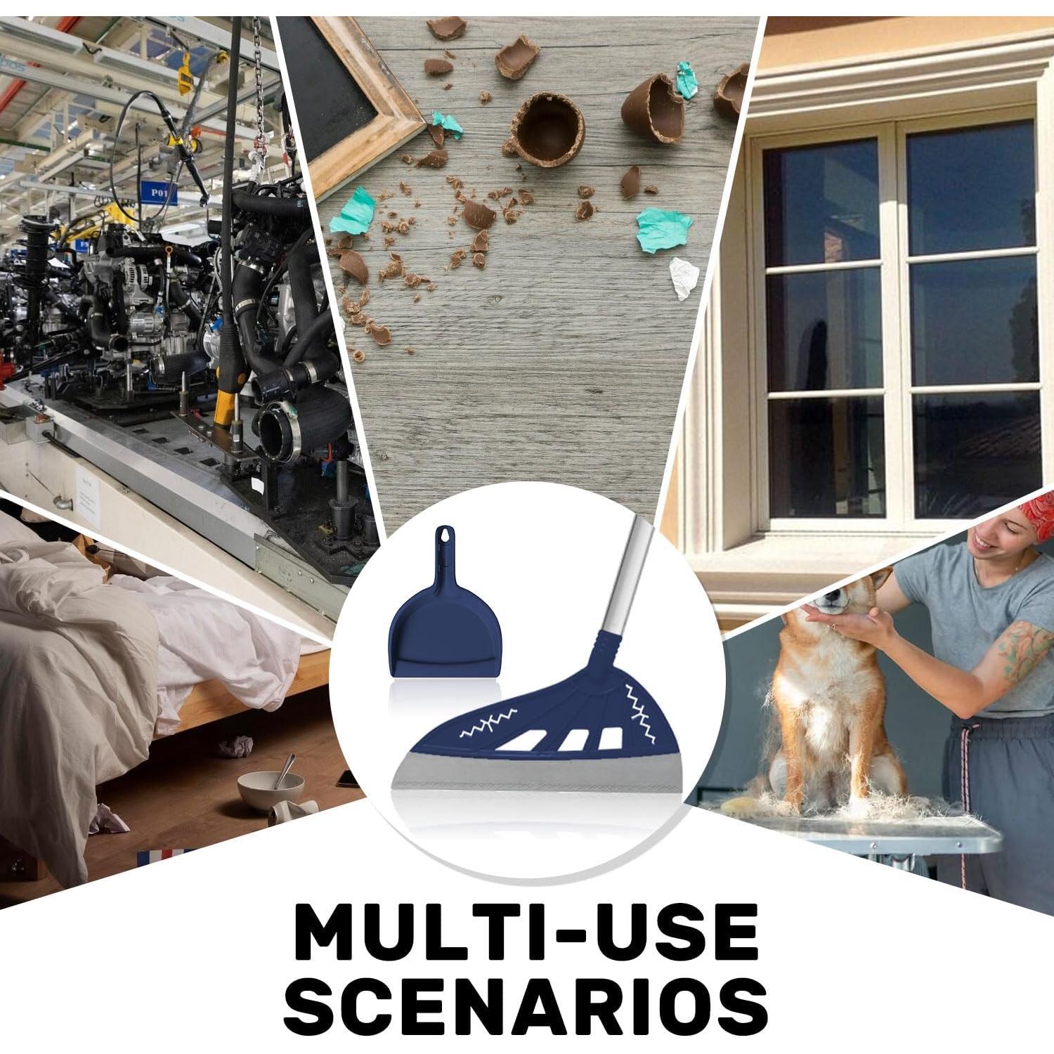 Magic Air Broom with Dustpan, Multifunction Magic Broom and Fixed Scraper, Household Floor Squeegee with Extra-Long Adjustable Aluminum Handle for Floor, Glass, and Tile (Blue)