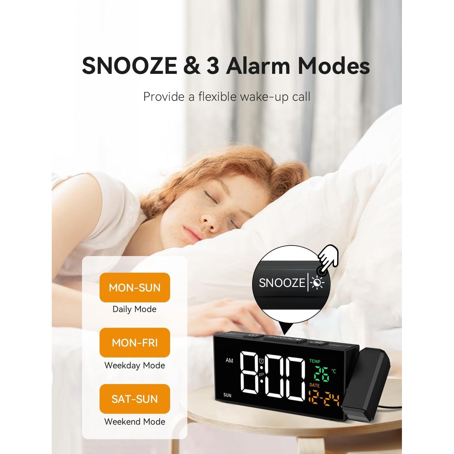 Reloj Despertador Proyector Netzu 6210PB Negro con Temperatura