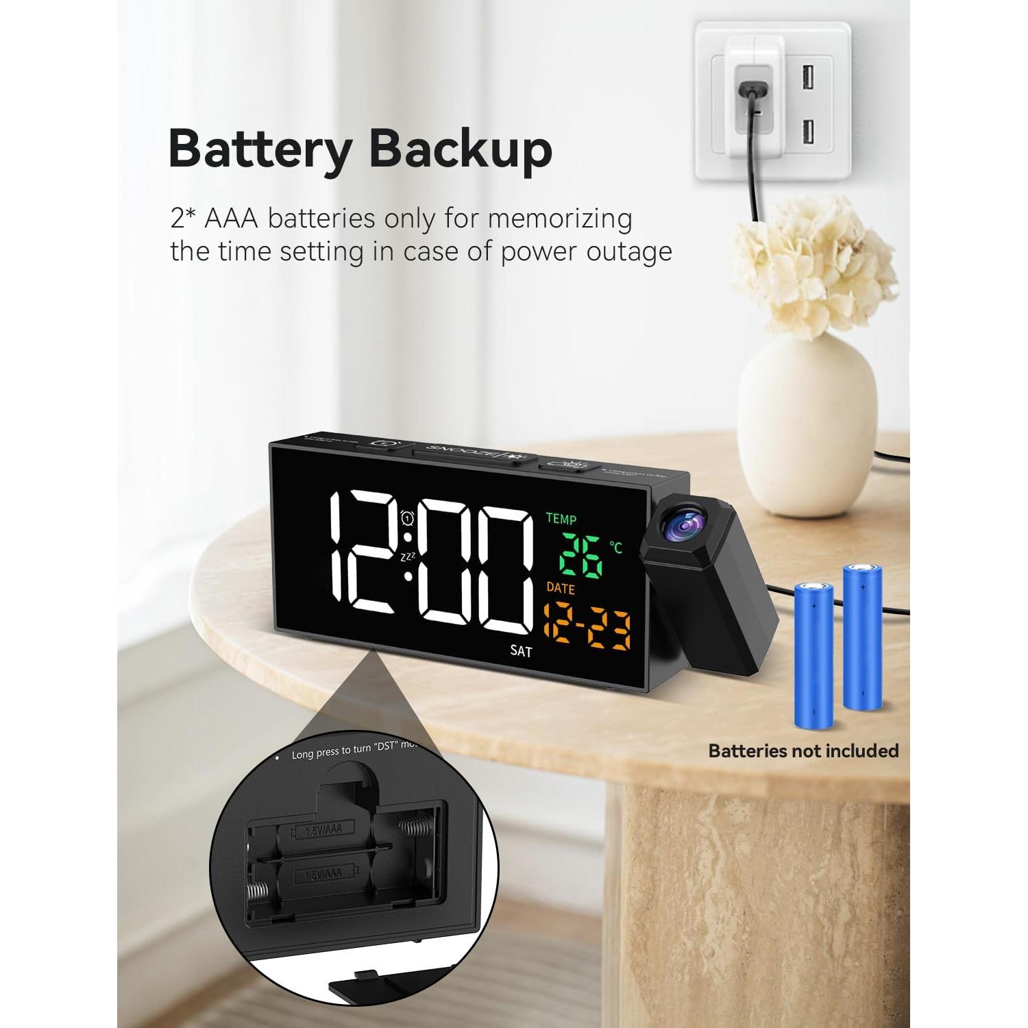 Reloj Despertador Proyector Netzu 6210PB Negro con Temperatura