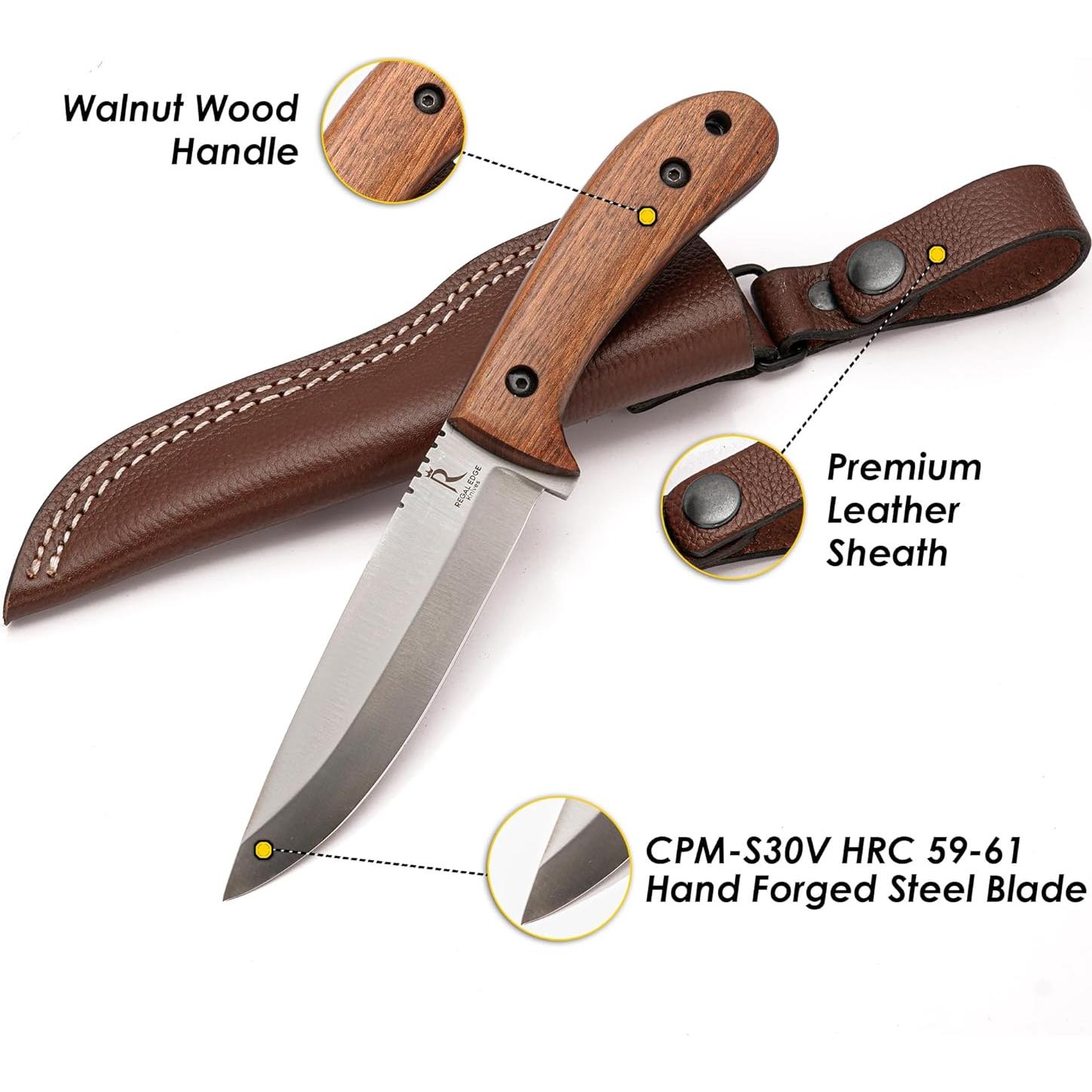 Cuchillo Bushcraft Regal Edge 22.86 cm con Funda de Cuero