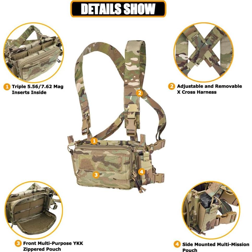 Chaleco Táctico KRYDEX con Pouch Triple y Arnés Ajustable