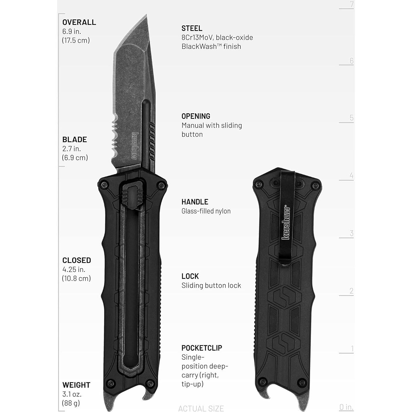 Cuchillo de bolsillo Kershaw Interstellar OTF negro con abridor