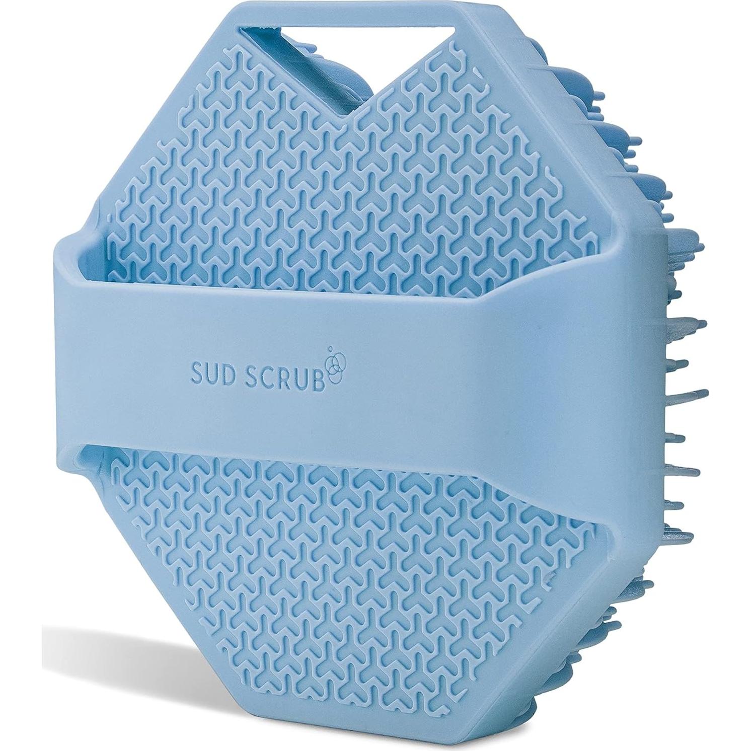 Sud Scrub® Antimicrobial Silicone Body Scrubber, Exfoliating Body Scrubber for Sensitive Skin, Eco Friendly Shower Scrubber for Body, Silicone Body Brush for Showering, Blue
