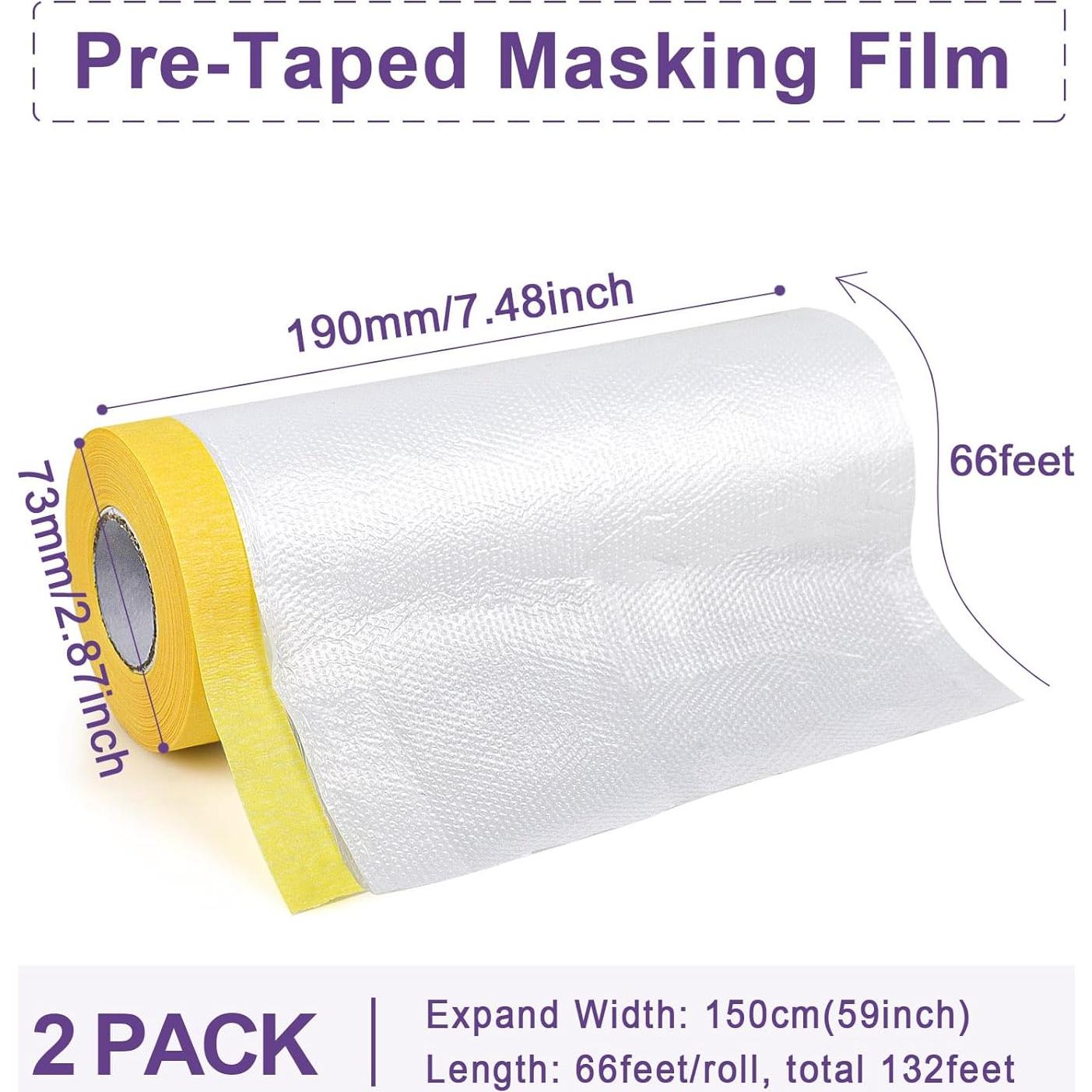 BOMEI Película de Enmascarar Pre-Cinta 150cm x 20.12m - 2 Rollos