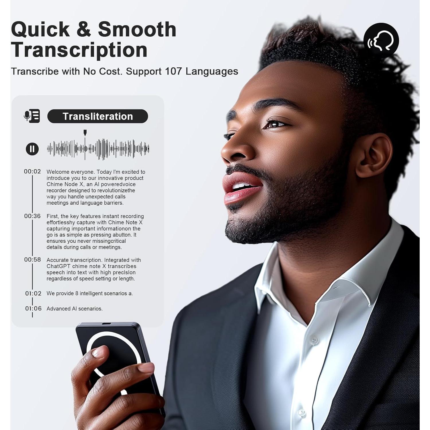 Grabadora de Voz AI TTQ OBS-L1 64GB Inalámbrica Blanca