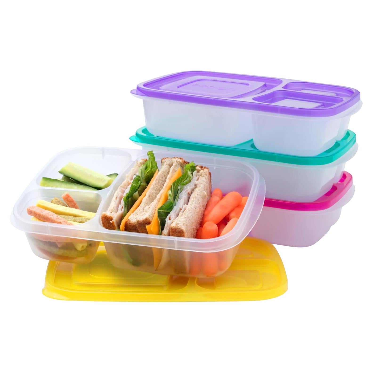 Bentgo Easyboxes - Original Stackable Lunch Boxes - Reusable 3-Compartment Food Containers for Kids and Adults - Bento Lunch Box for Meal Prep, School, & Work - BPA Free, Set of 4 (Brights)