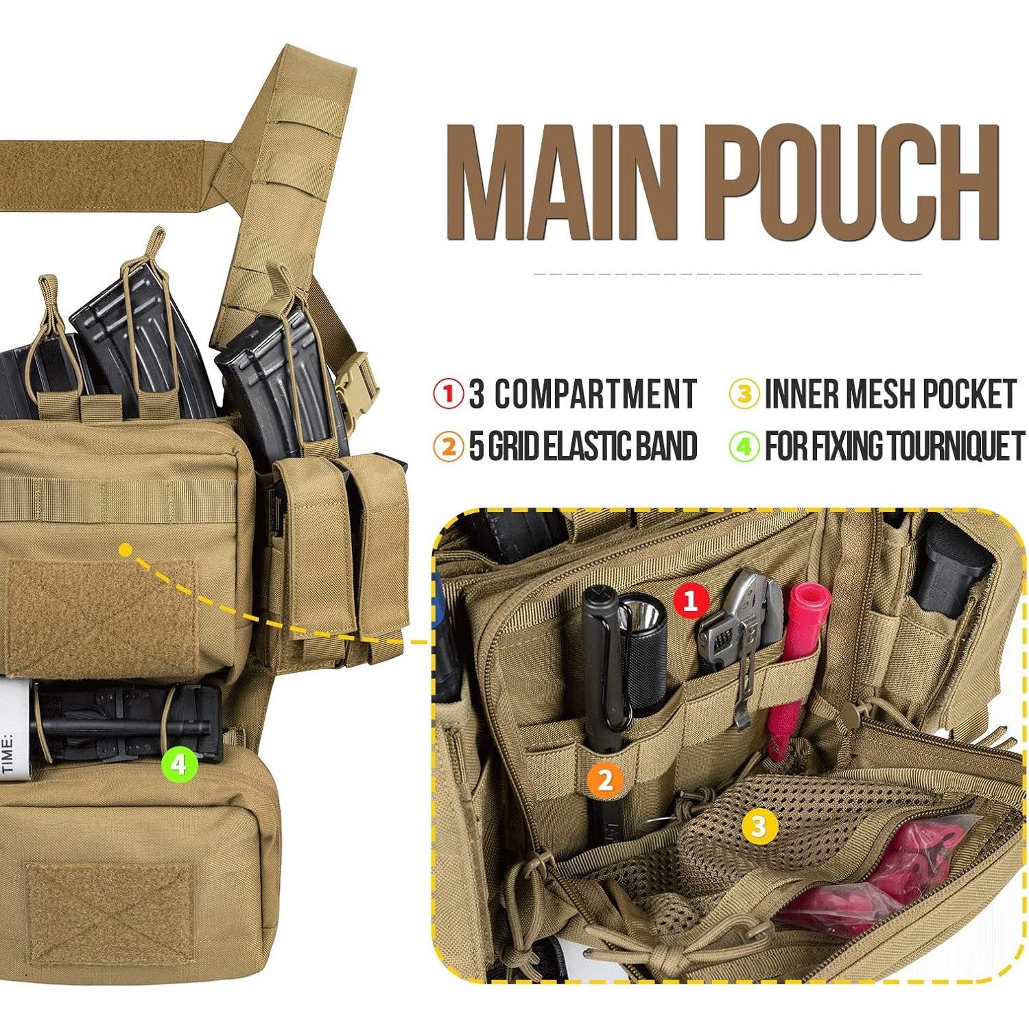 Chaleco Táctico VISMIX Ajustable Molle 4 Bolsas para Mag