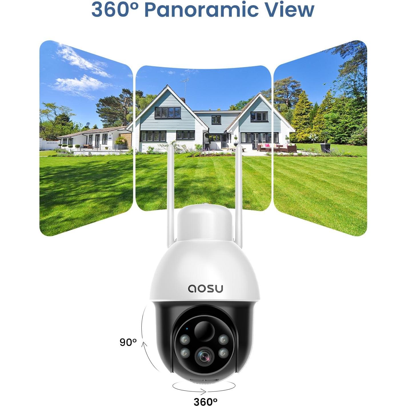 Cámara de Seguridad Solar AOSU C9L 2K Inalámbrica 360° - Paquete de 2