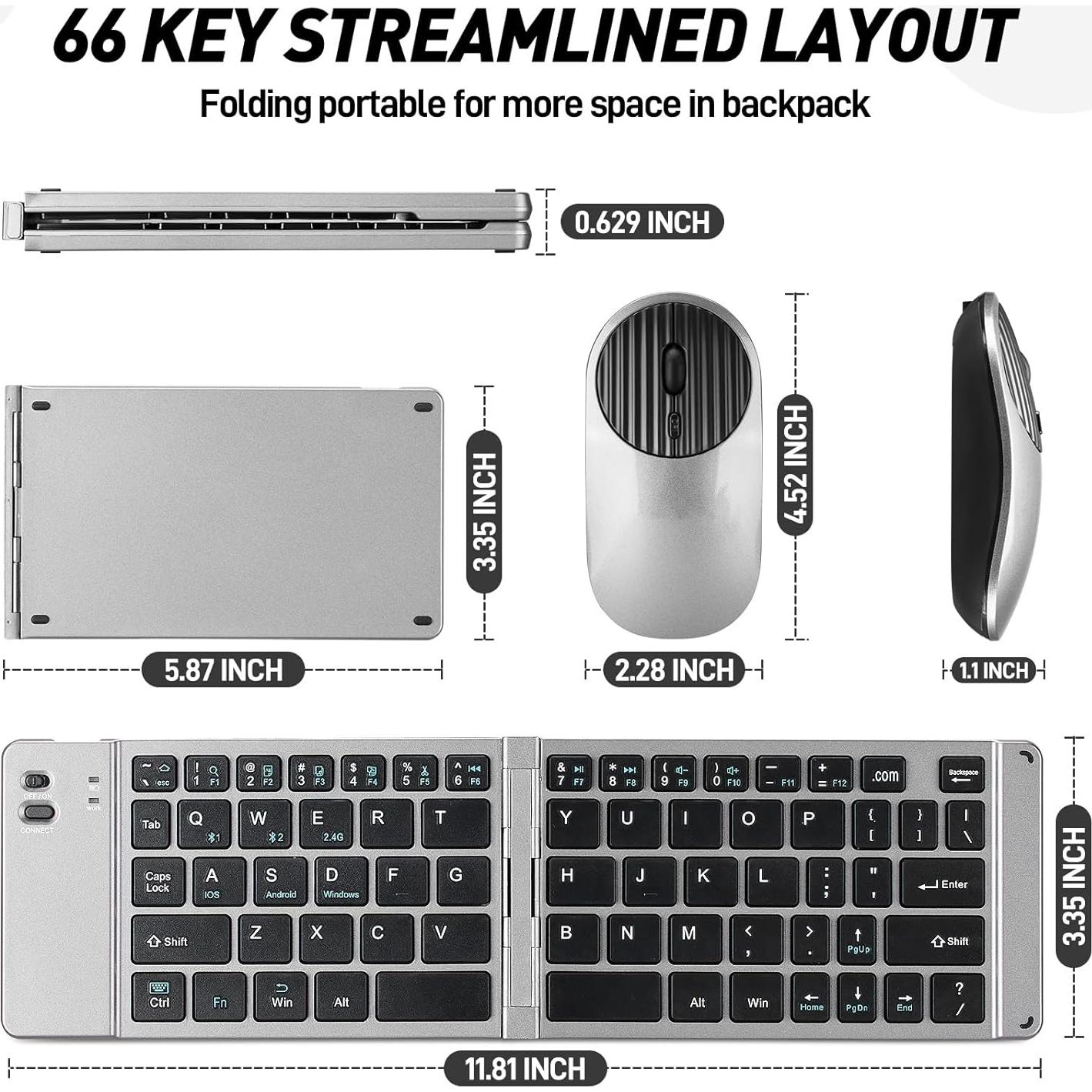 Combo Teclado y Ratón Bluetooth Plegable Guiheng Gris