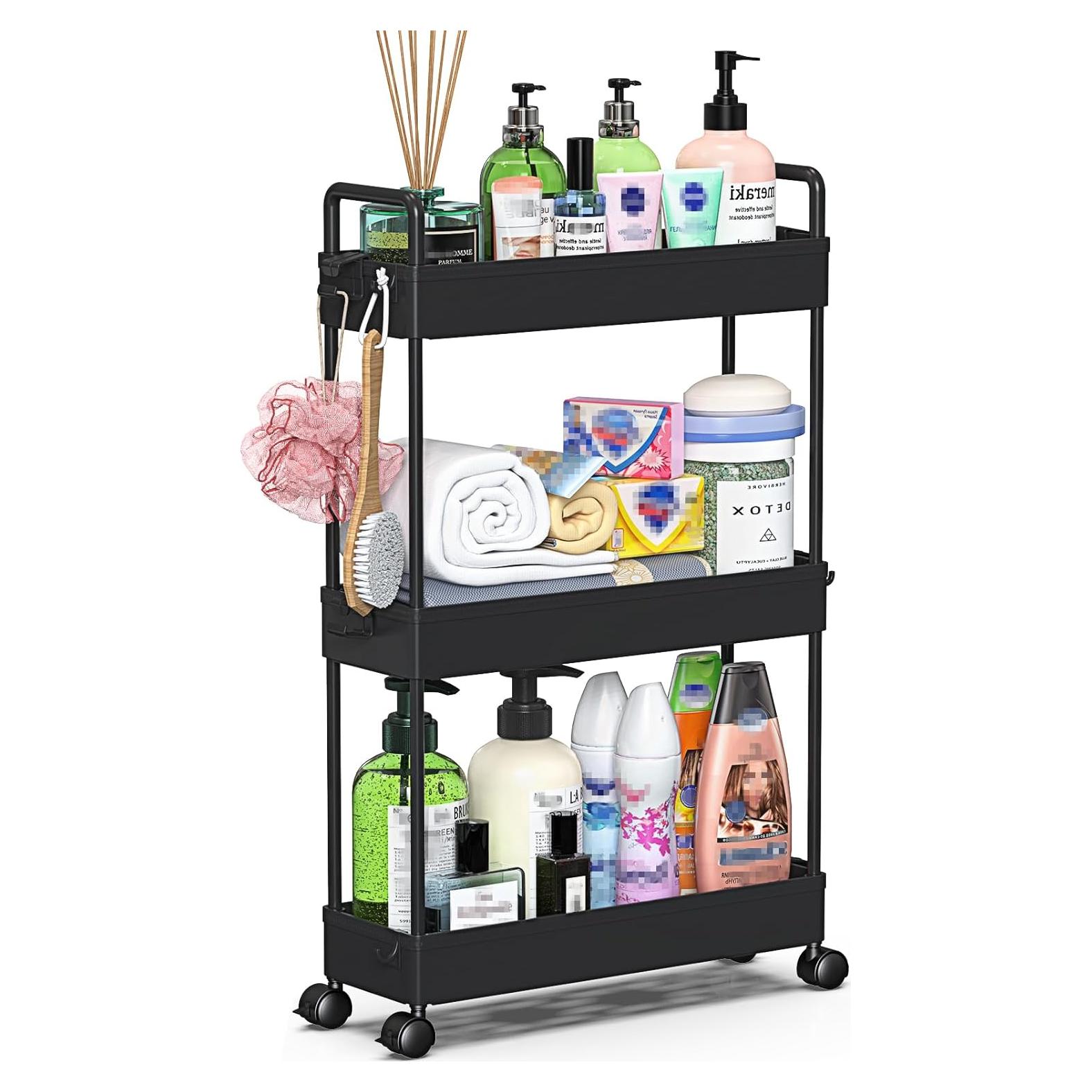 Carro de Almacenamiento Delgado SOLEJAZZ 3 Niveles Negro