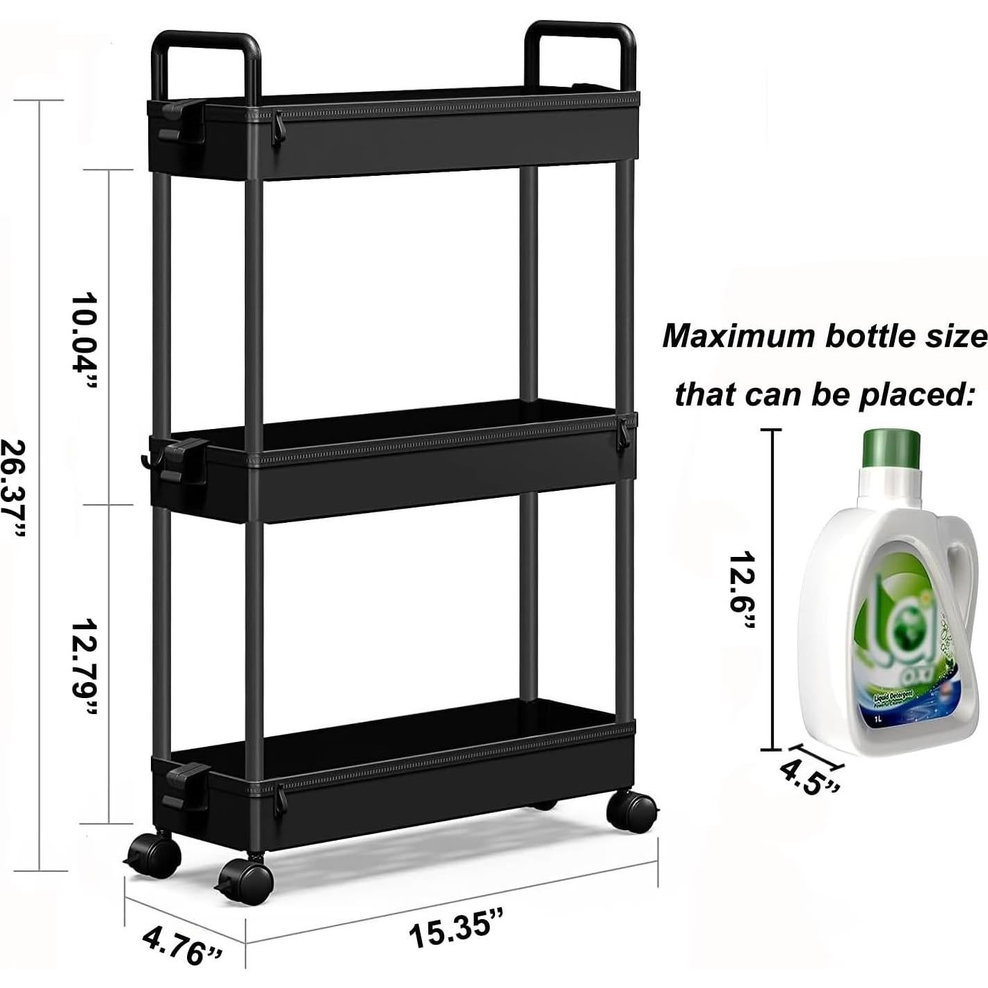 Carro de Almacenamiento Delgado SOLEJAZZ 3 Niveles Negro