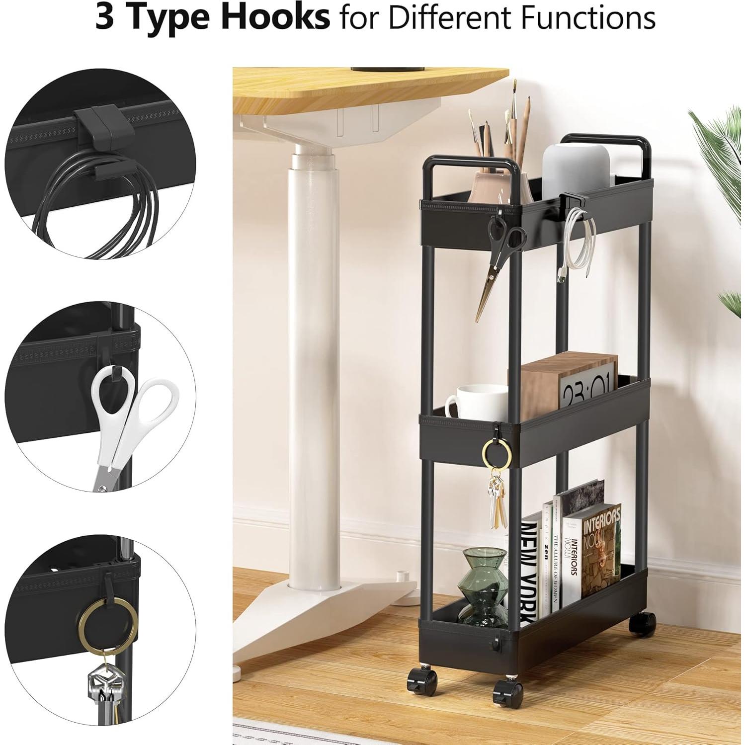 Carro de Almacenamiento Delgado SOLEJAZZ 3 Niveles Negro