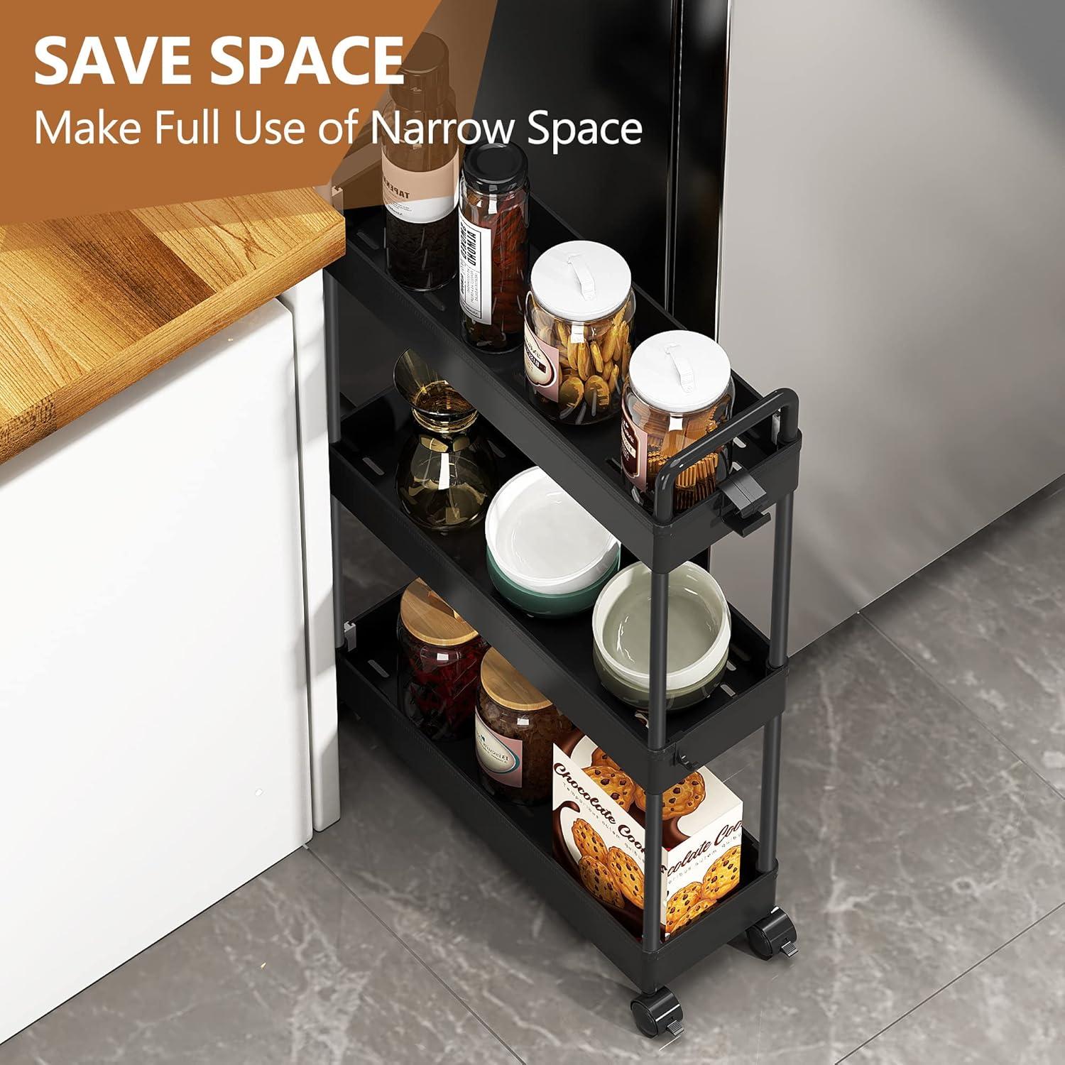 Carro de Almacenamiento Delgado SOLEJAZZ 3 Niveles Negro