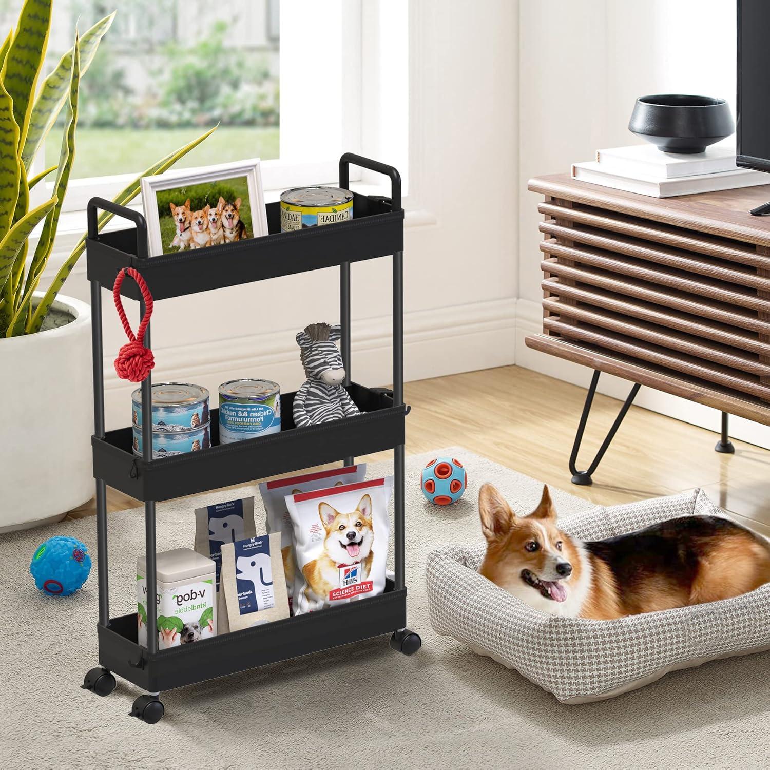 Carro de Almacenamiento Delgado SOLEJAZZ 3 Niveles Negro