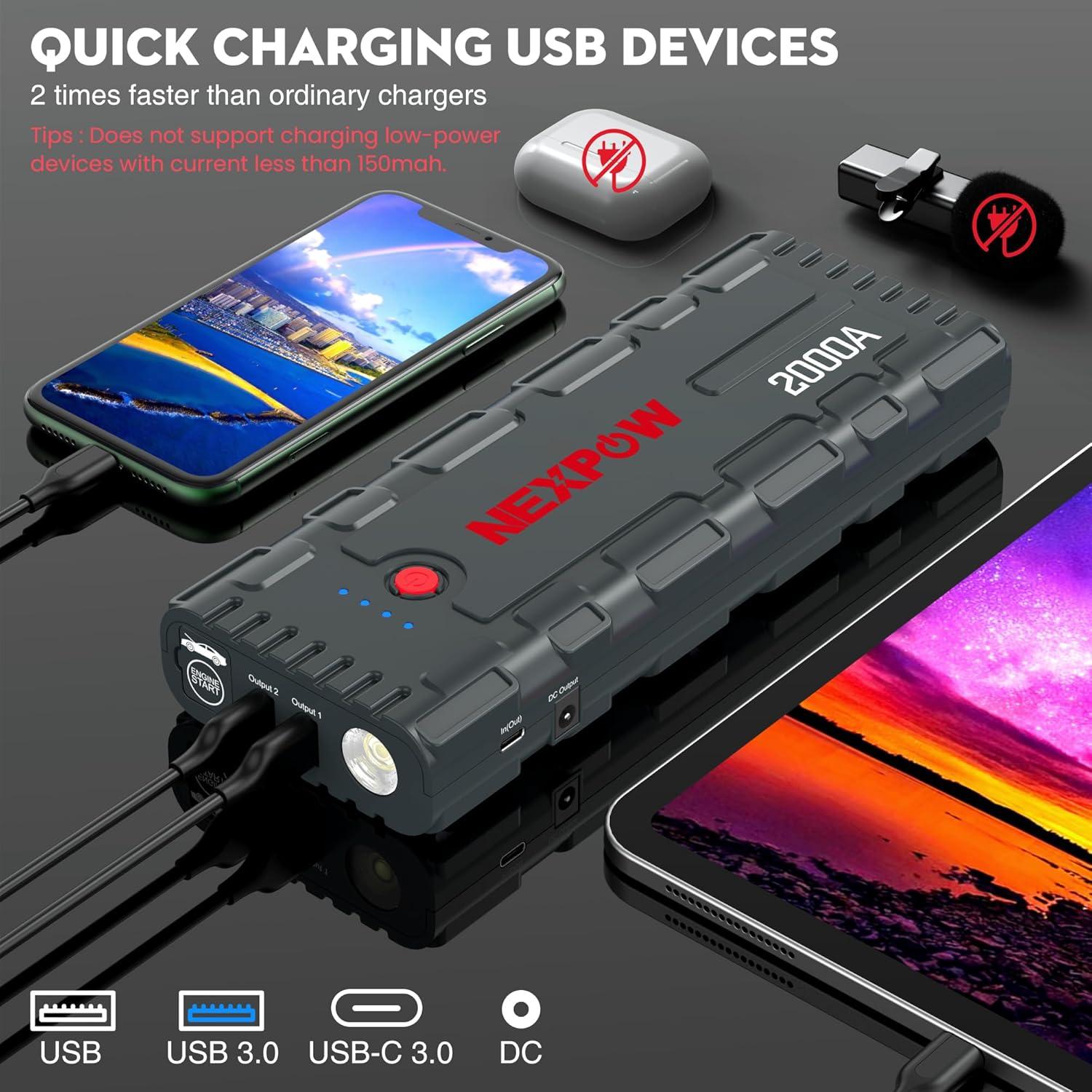 NEXPOW G17 Arrancador de Coche 2000A con Luz LED