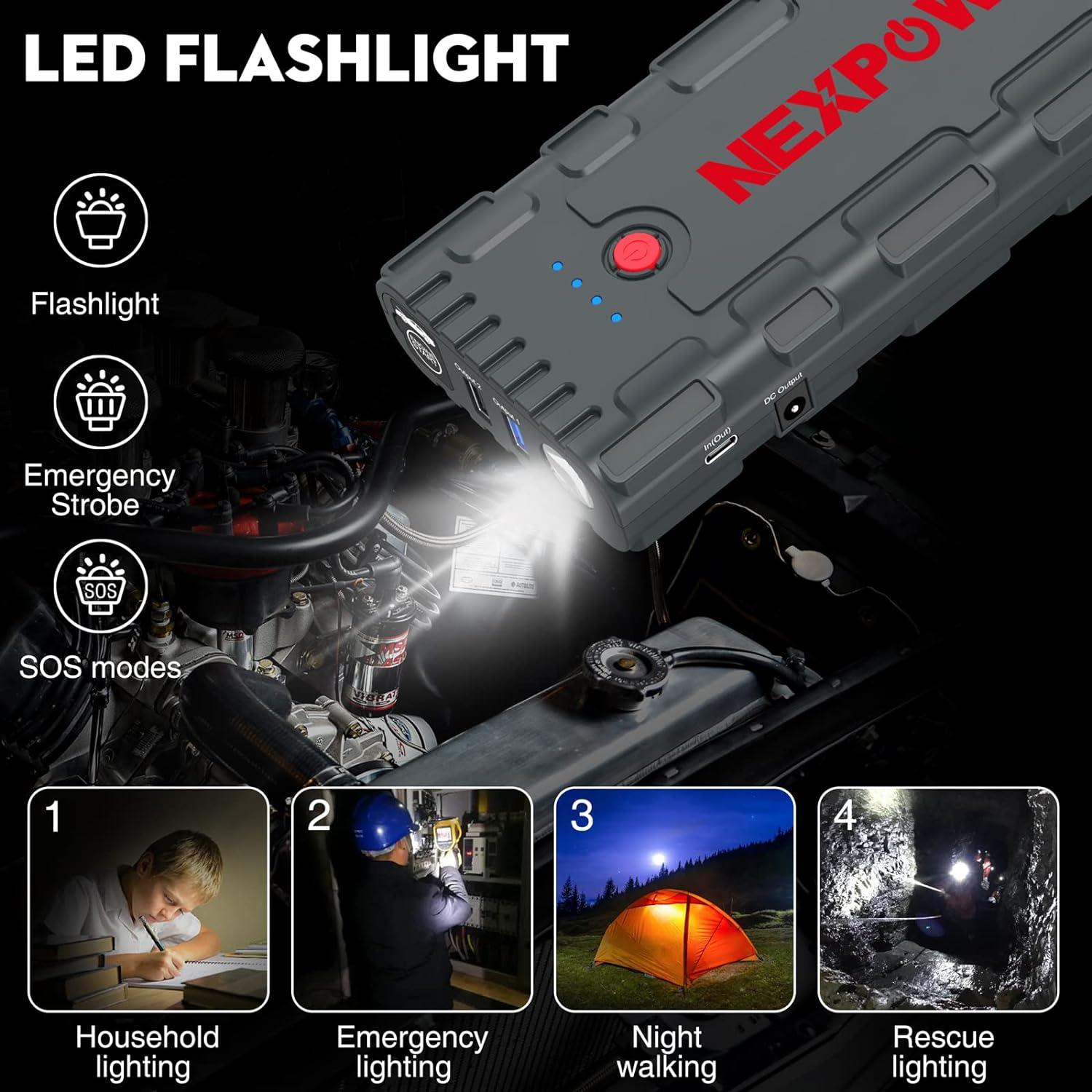 NEXPOW G17 Arrancador de Coche 2000A con Luz LED