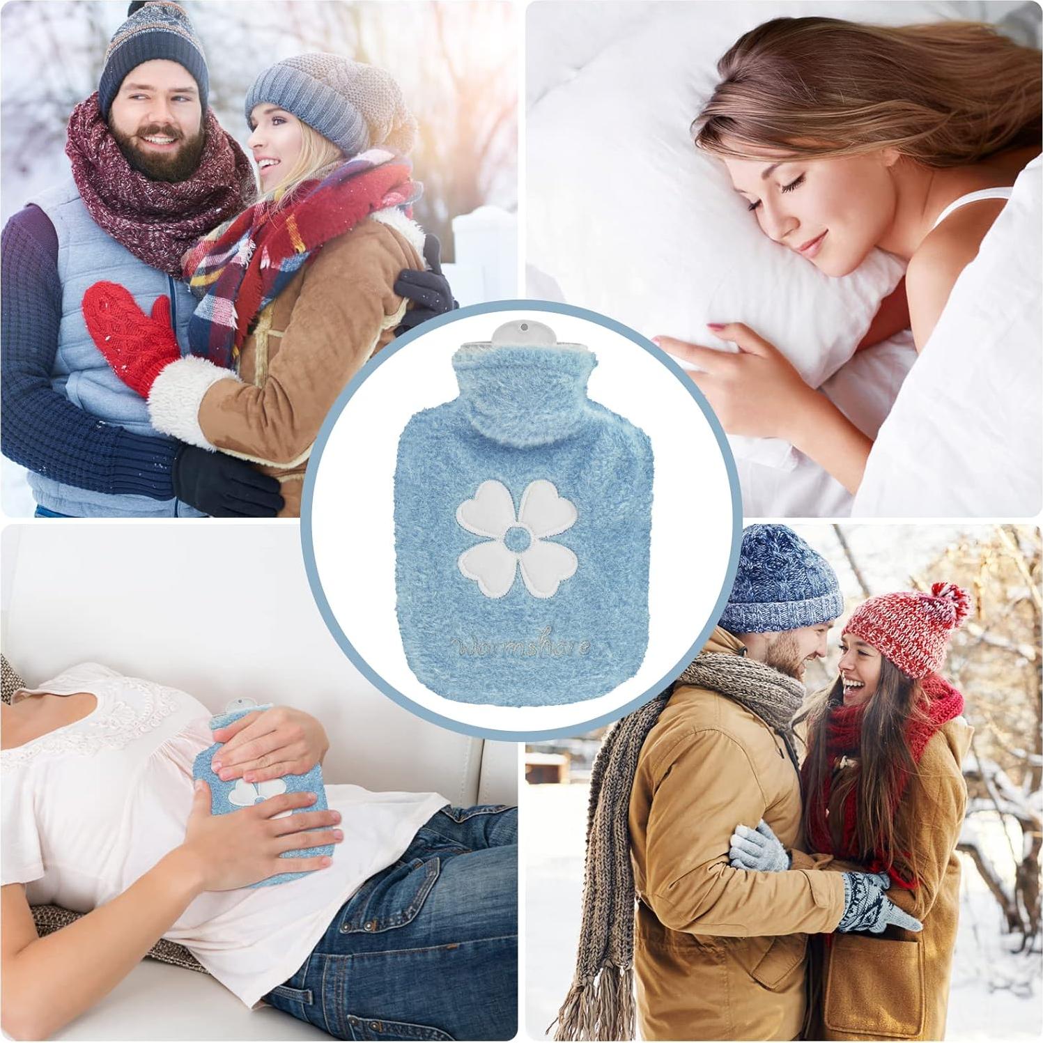 Bolsa de Agua Caliente 500ml Thinp con Funda de Felpa Azul