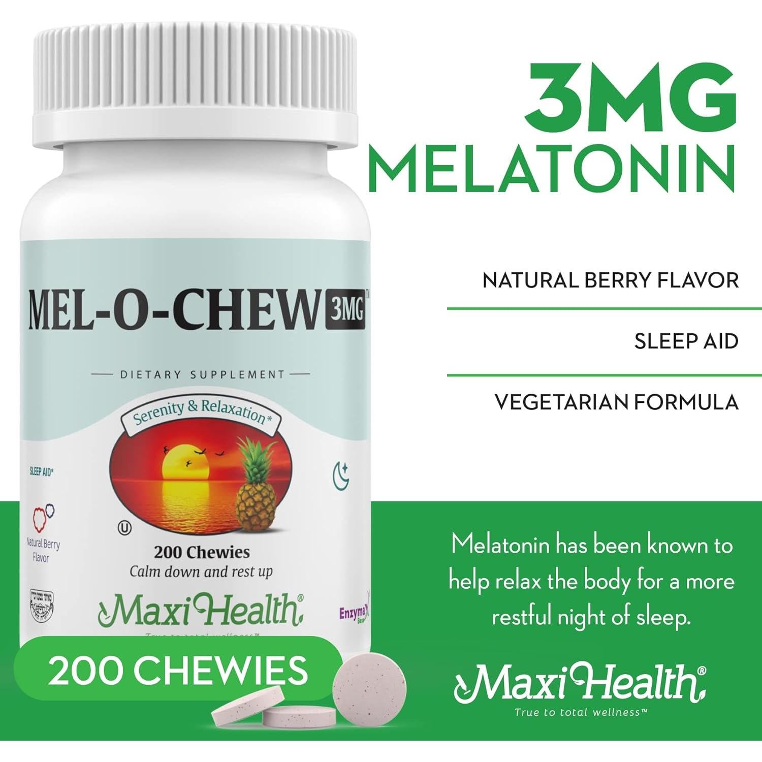 Melatonina Masticable Maxi Health 3 mg - 200 Unidades