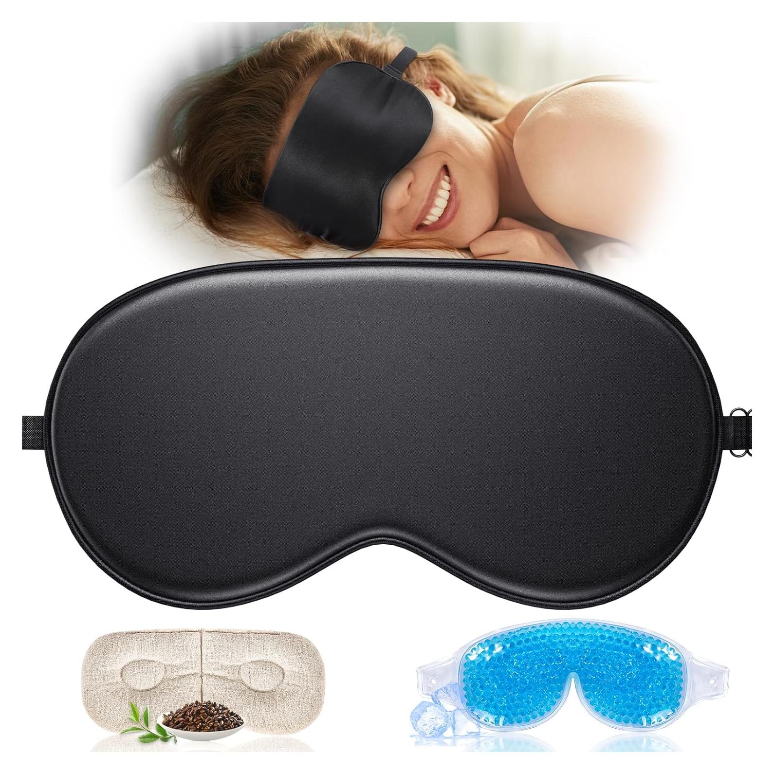 Máscara de Sueño TOPOINT de Seda 3 en 1 con Gel Calentador