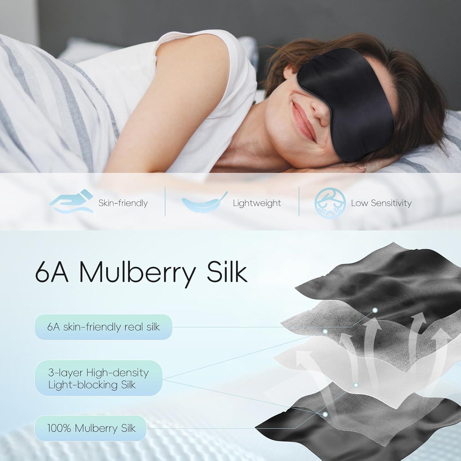 Máscara de Sueño TOPOINT de Seda 3 en 1 con Gel Calentador