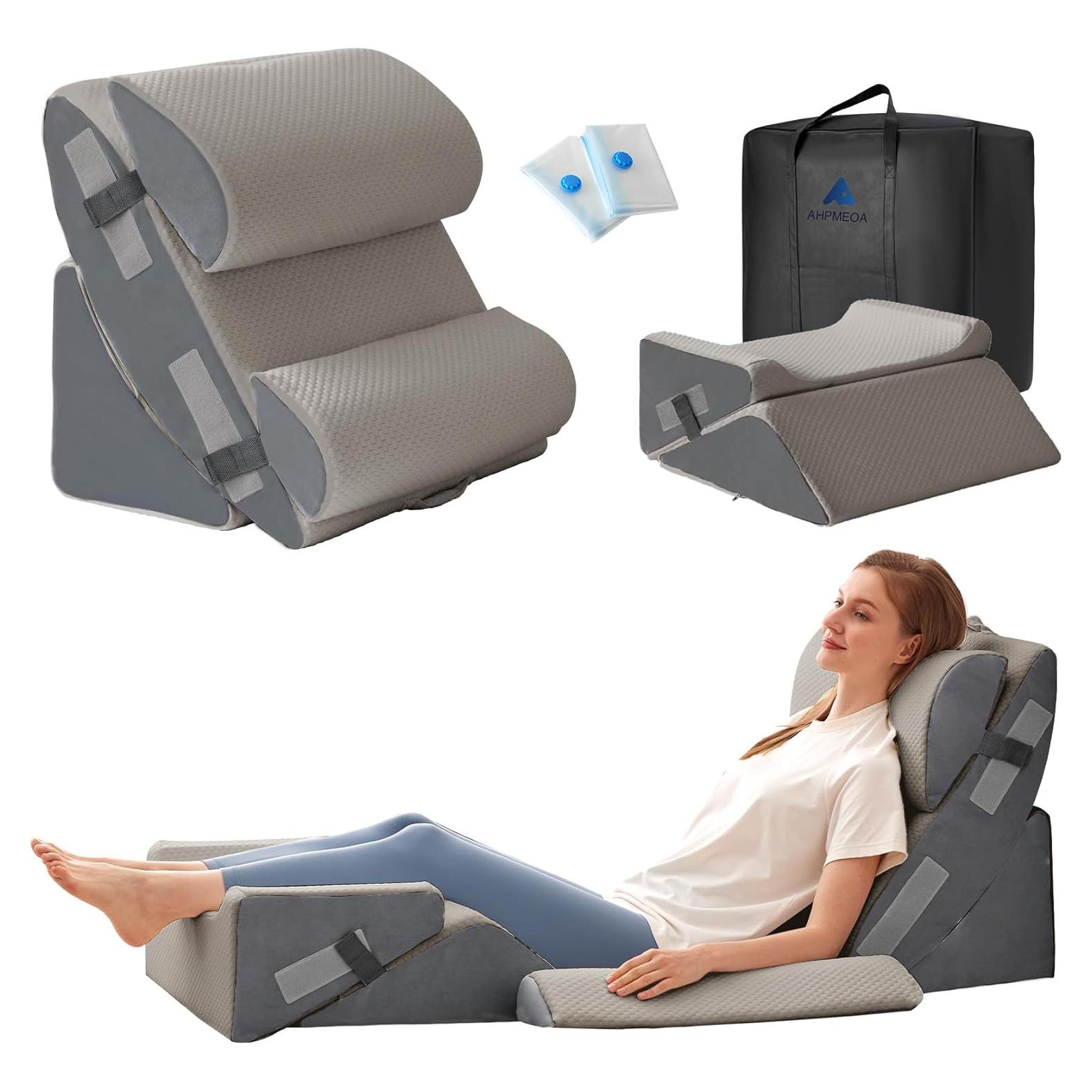 6PCS Wedge Pillow Set for After Surgery, Sit Up Pillow for Bed, Back Support Pillow, Bed Wedge for Shoulder, Leg Pain Relief, Post Surgery Pillow for Sleeping, Acid Reflux, Grey