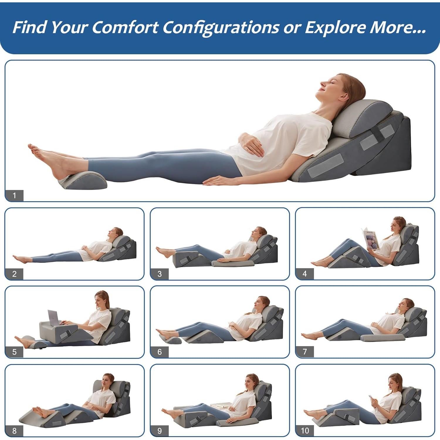 6PCS Wedge Pillow Set for After Surgery, Sit Up Pillow for Bed, Back Support Pillow, Bed Wedge for Shoulder, Leg Pain Relief, Post Surgery Pillow for Sleeping, Acid Reflux, Grey