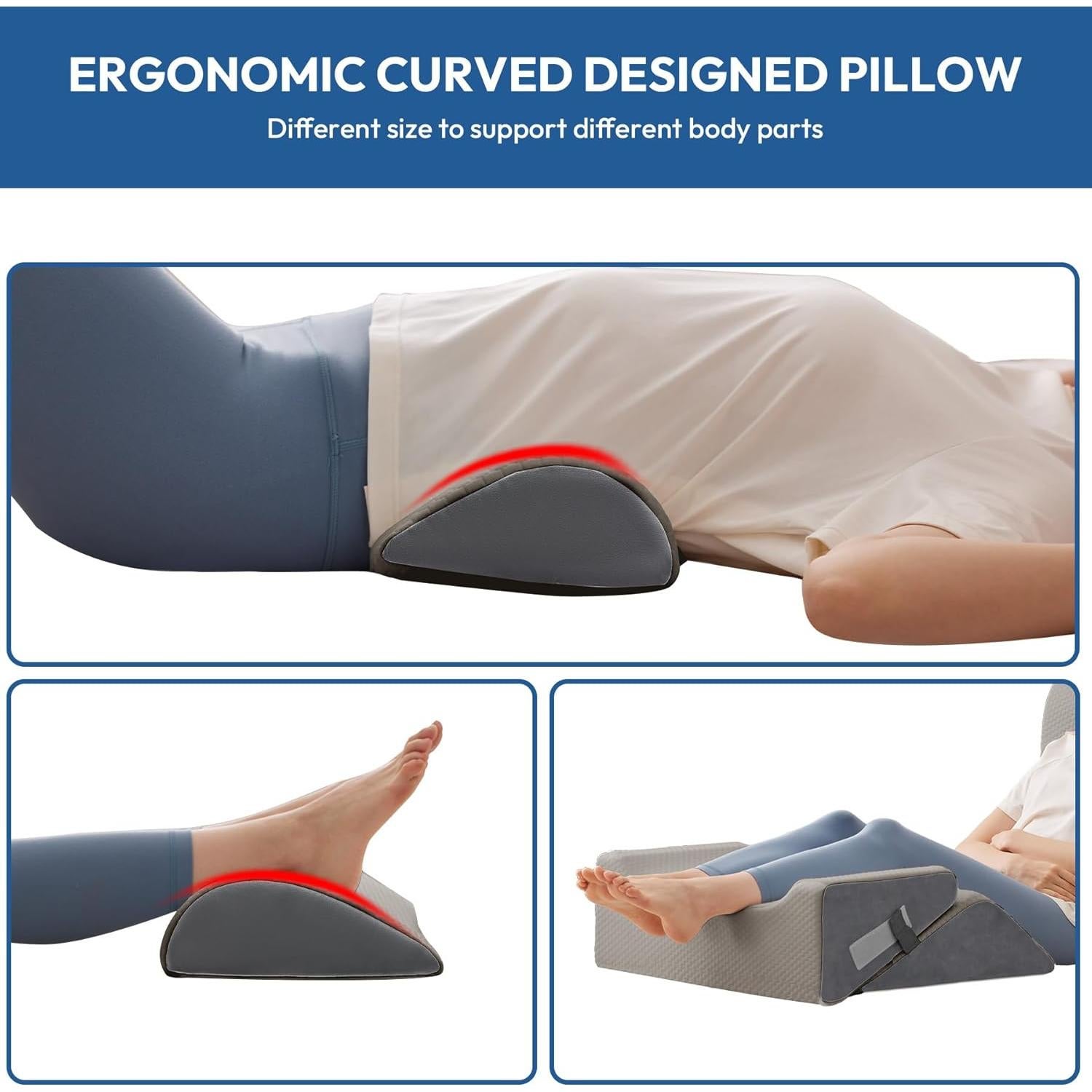 6PCS Wedge Pillow Set for After Surgery, Sit Up Pillow for Bed, Back Support Pillow, Bed Wedge for Shoulder, Leg Pain Relief, Post Surgery Pillow for Sleeping, Acid Reflux, Grey